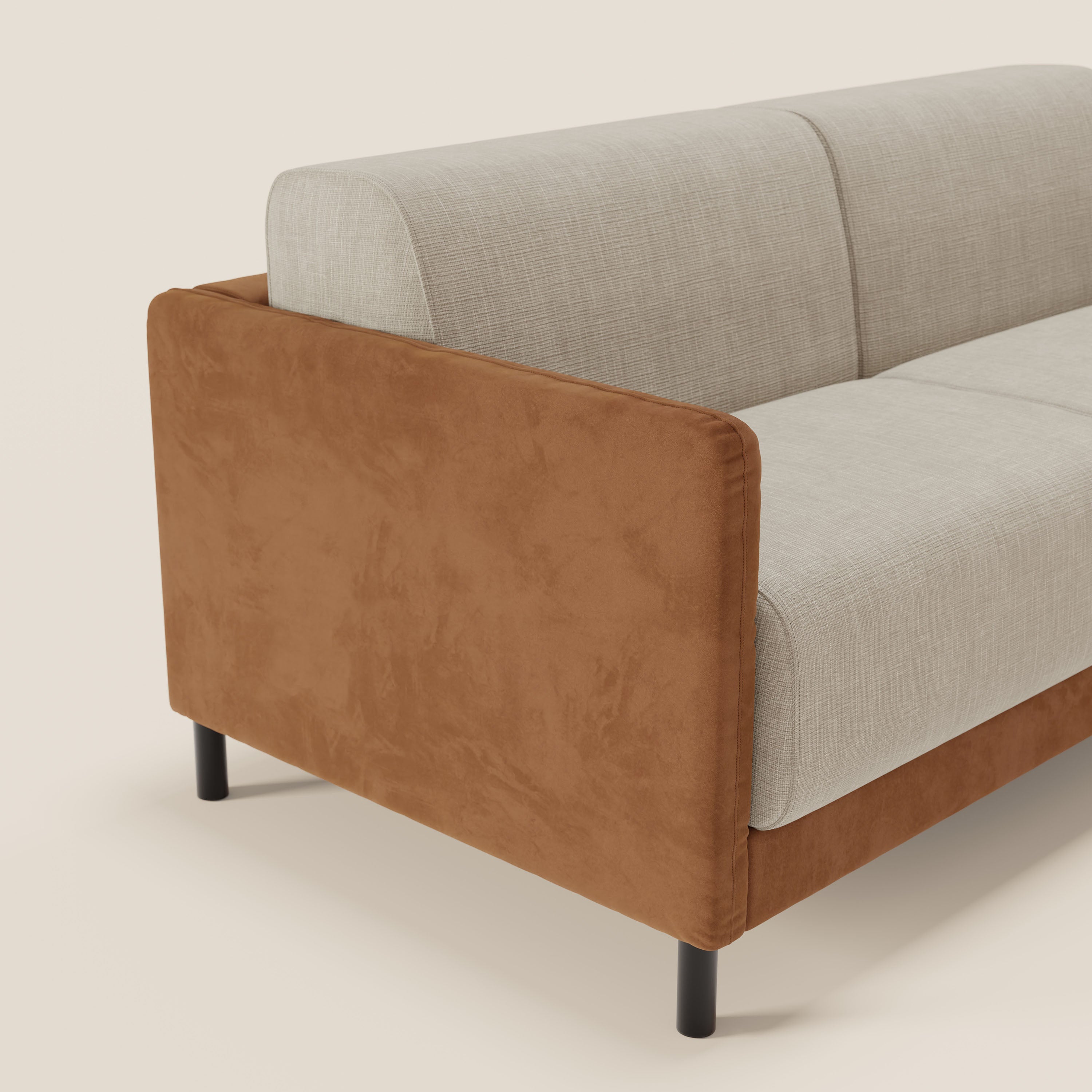 Narciso divano letto desing con materasso H18 cm bicolore con struttura in microfibra smacchiabile e imbottiture in elegante tessuto impermeabile T06 - divitt.sbs