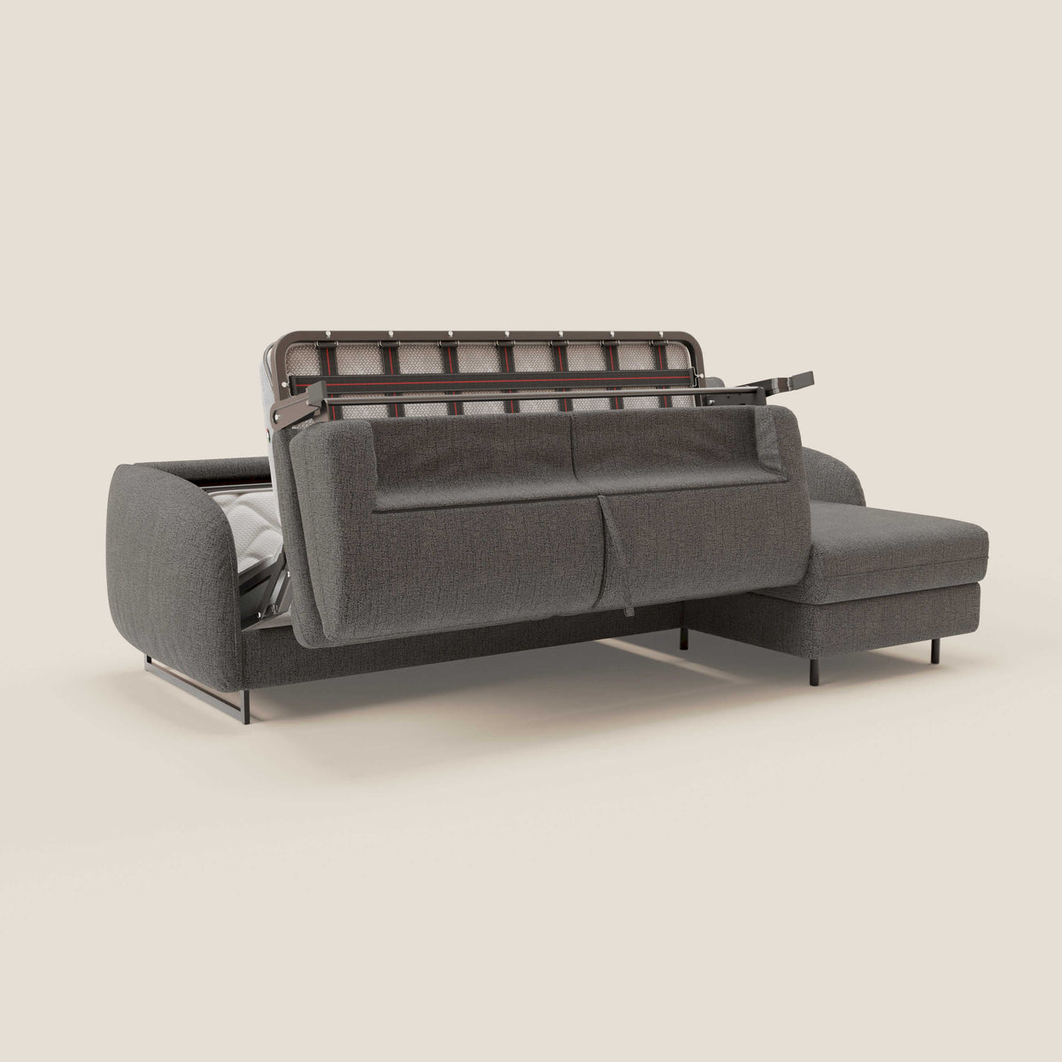Ninfea Divano Letto Angolare con Penisola Contenitore e Materasso H18 cm - piedini in metallo e Tessuto impermeabile T03 - divitt.sbs