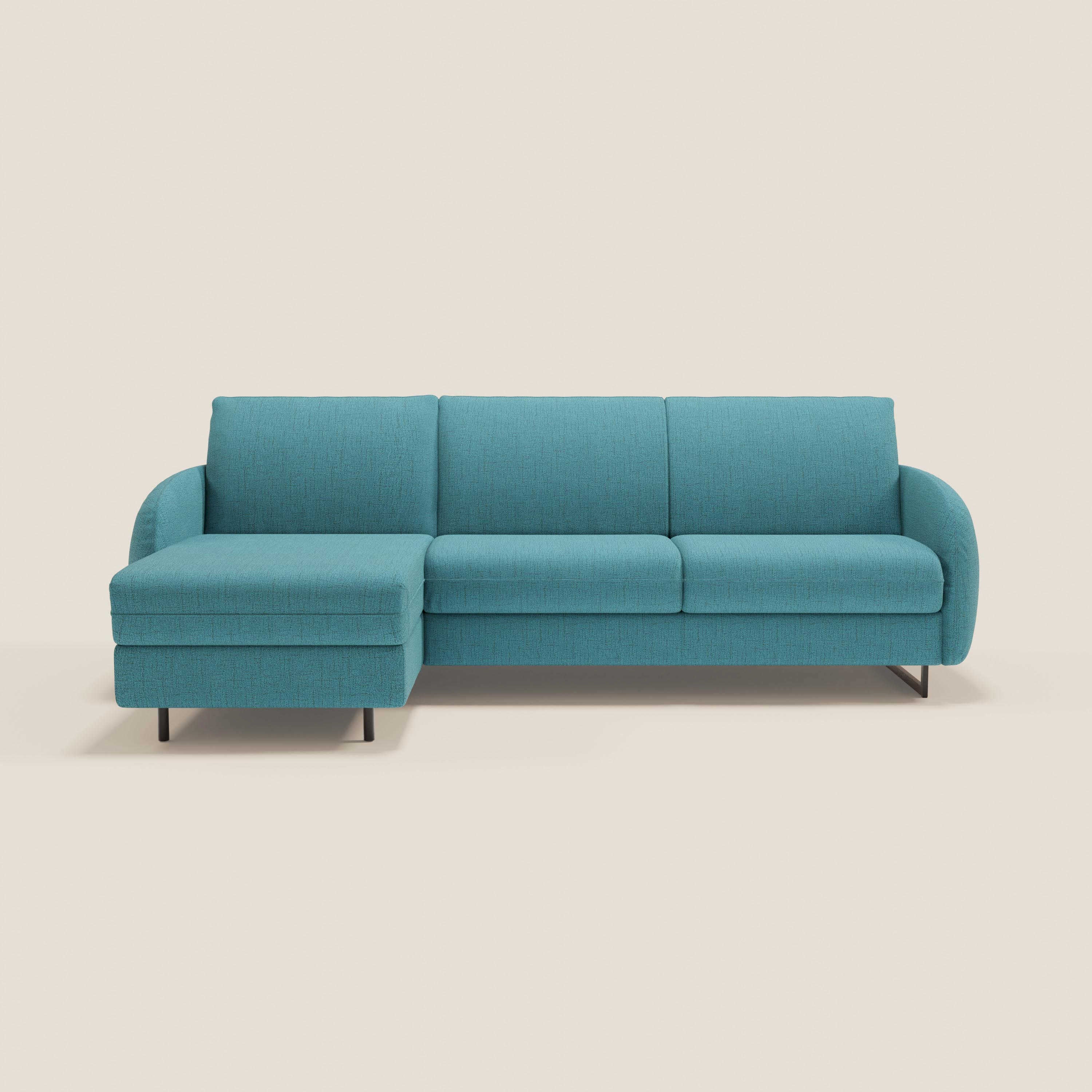 Ninfea Divano Letto Angolare con Penisola Contenitore e Materasso H18 cm - piedini in metallo e Tessuto impermeabile T03 - divitt.sbs