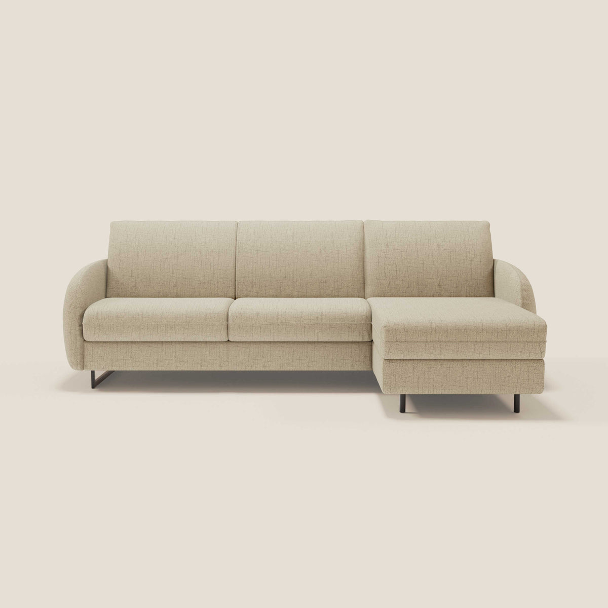 Ninfea Divano Letto Angolare con Penisola Contenitore e Materasso H18 cm - piedini in metallo e Tessuto impermeabile T03 - divitt.sbs