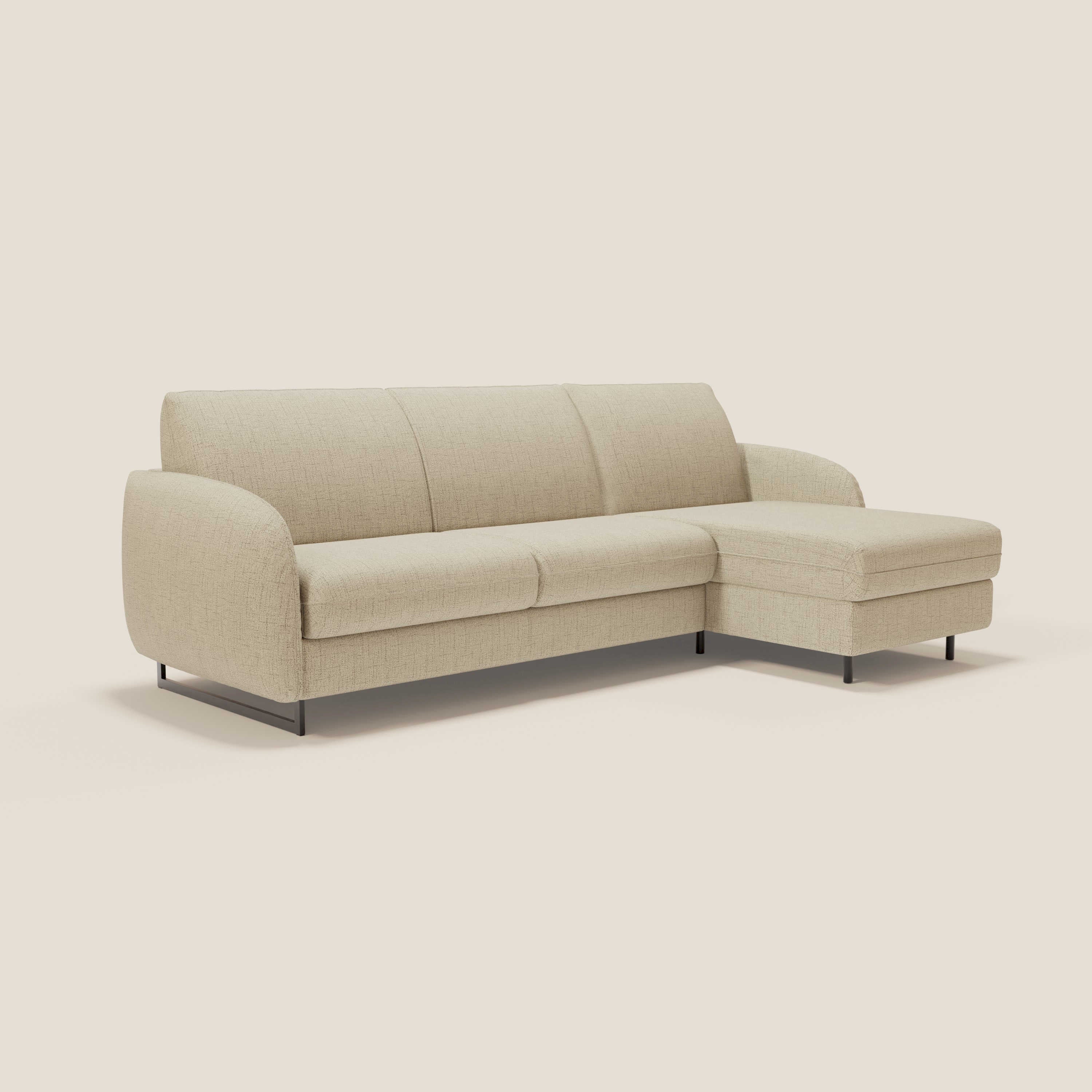 Ninfea Divano Letto Angolare con Penisola Contenitore e Materasso H18 cm - piedini in metallo e Tessuto impermeabile T03 - divitt.sbs