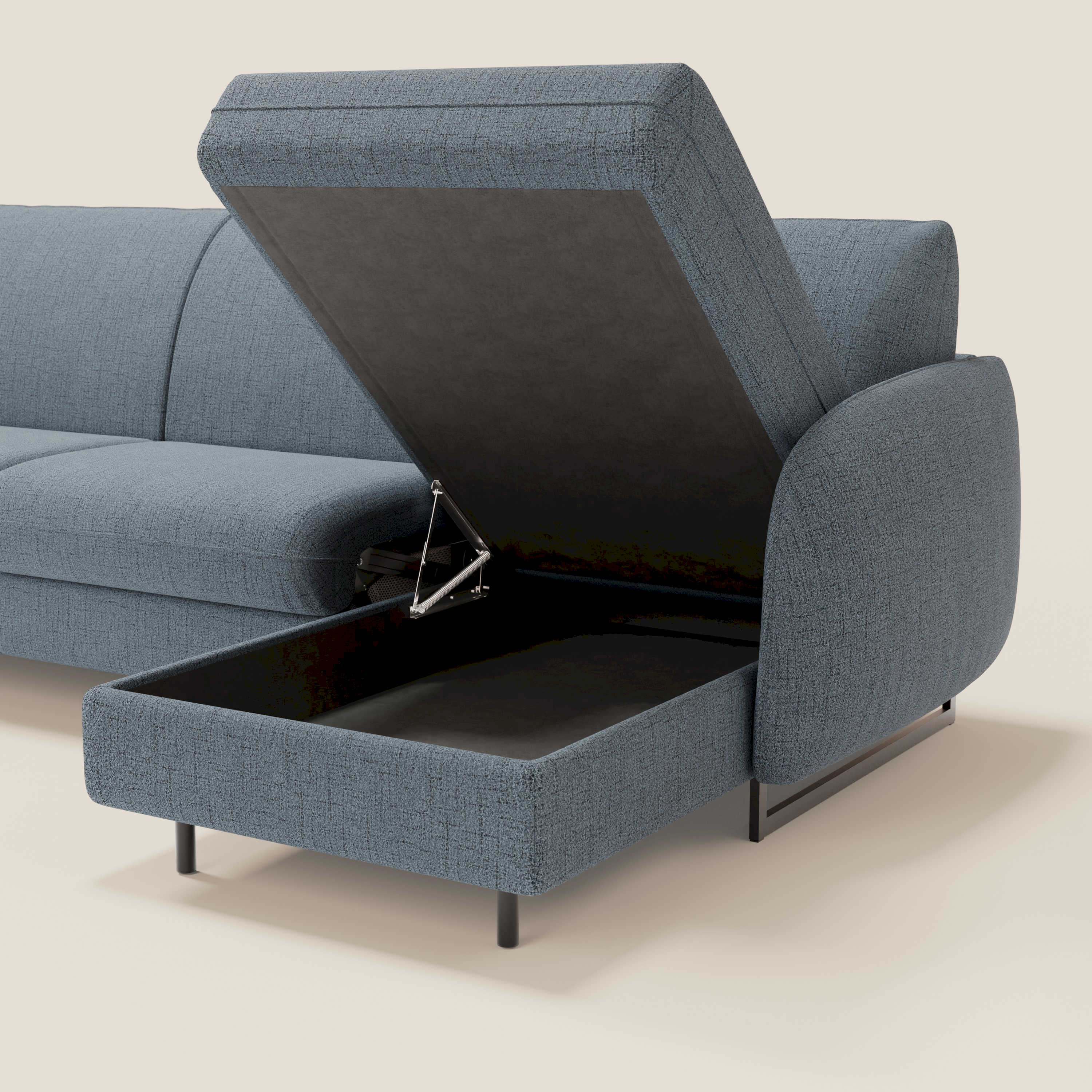 Ninfea Divano Letto Angolare con Penisola Contenitore e Materasso H18 cm - piedini in metallo e Tessuto impermeabile T03 - divitt.sbs