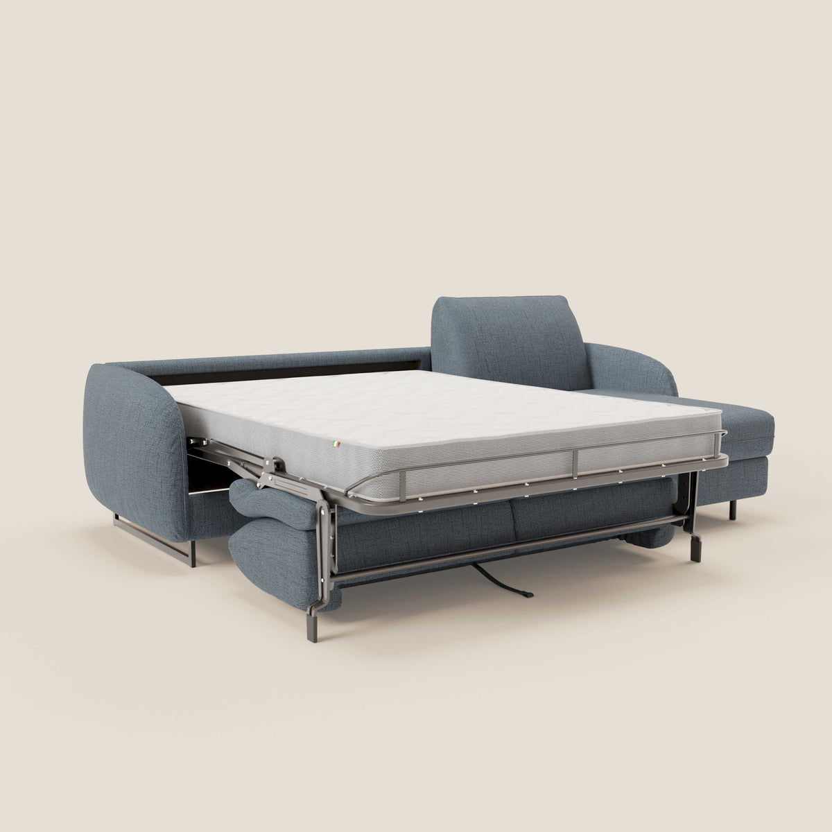 Ninfea Divano Letto Angolare con Penisola Contenitore e Materasso H18 cm - piedini in metallo e Tessuto impermeabile T03 - divitt.sbs