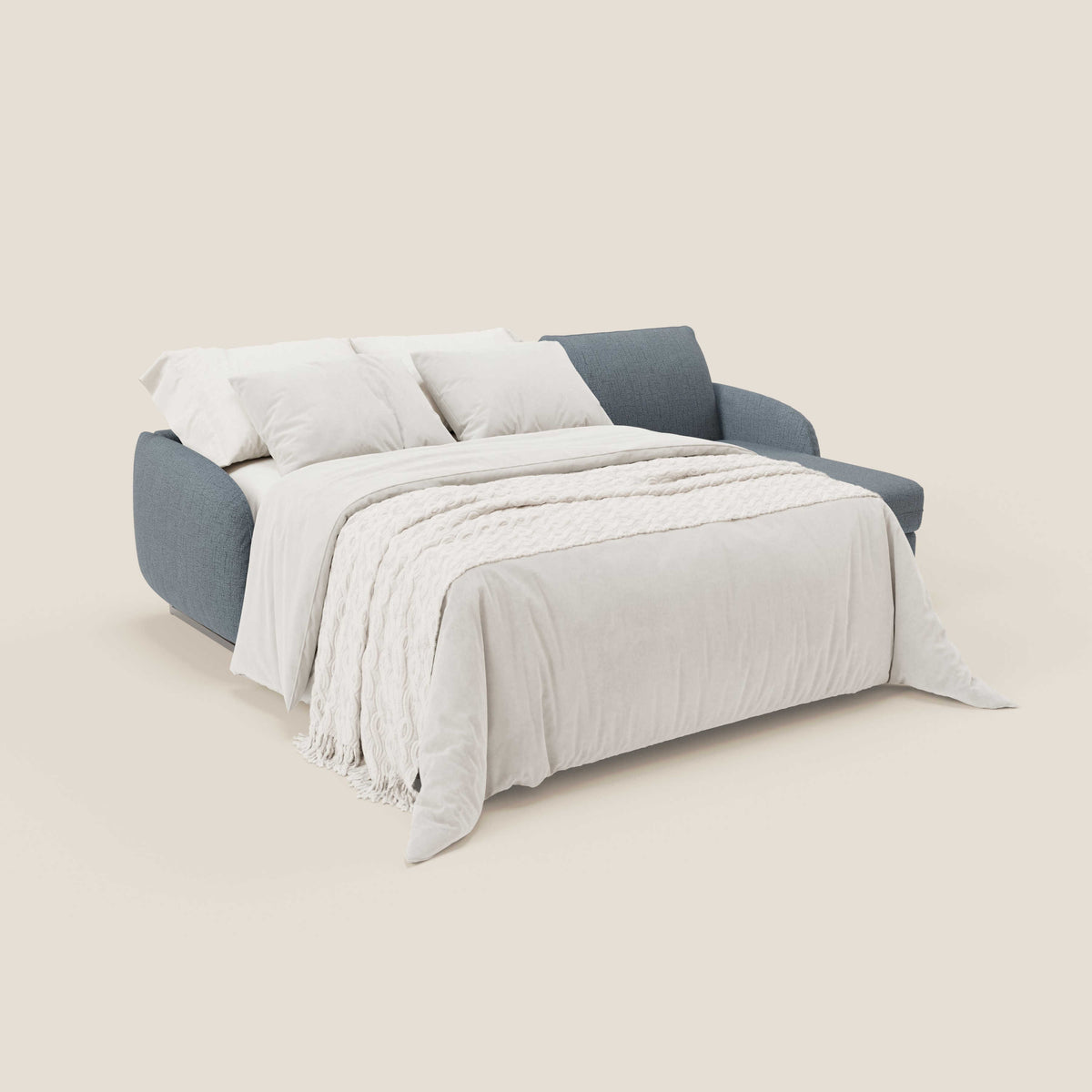 Ninfea Divano Letto Angolare con Penisola Contenitore e Materasso H18 cm - piedini in metallo e Tessuto impermeabile T03 - divitt.sbs