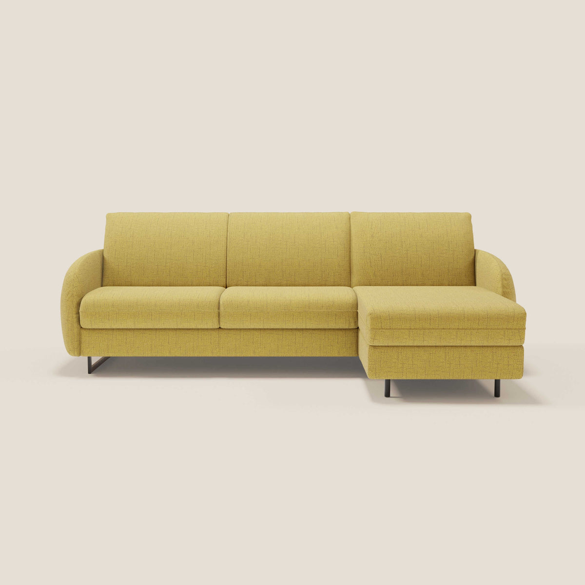 Ninfea Divano Letto Angolare con Penisola Contenitore e Materasso H18 cm - piedini in metallo e Tessuto impermeabile T03 - divitt.sbs