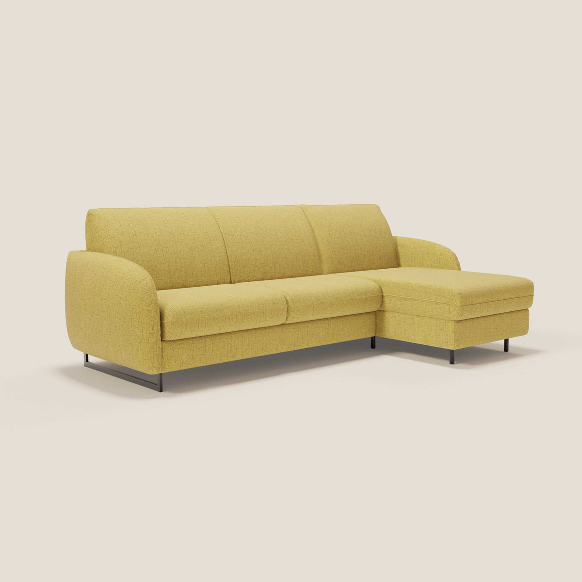 Ninfea Divano Letto Angolare con Penisola Contenitore e Materasso H18 cm - piedini in metallo e Tessuto impermeabile T03 - divitt.sbs
