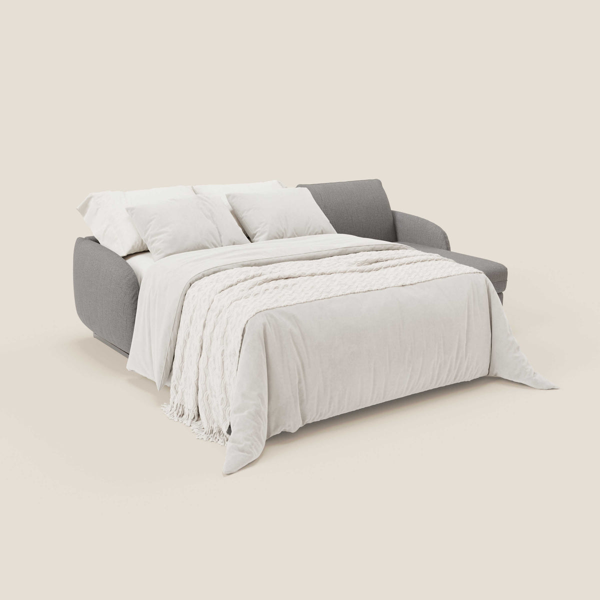 Ninfea Divano Letto Angolare con Penisola Contenitore e Materasso H18 cm - piedini in metallo e Tessuto impermeabile T03 - divitt.sbs