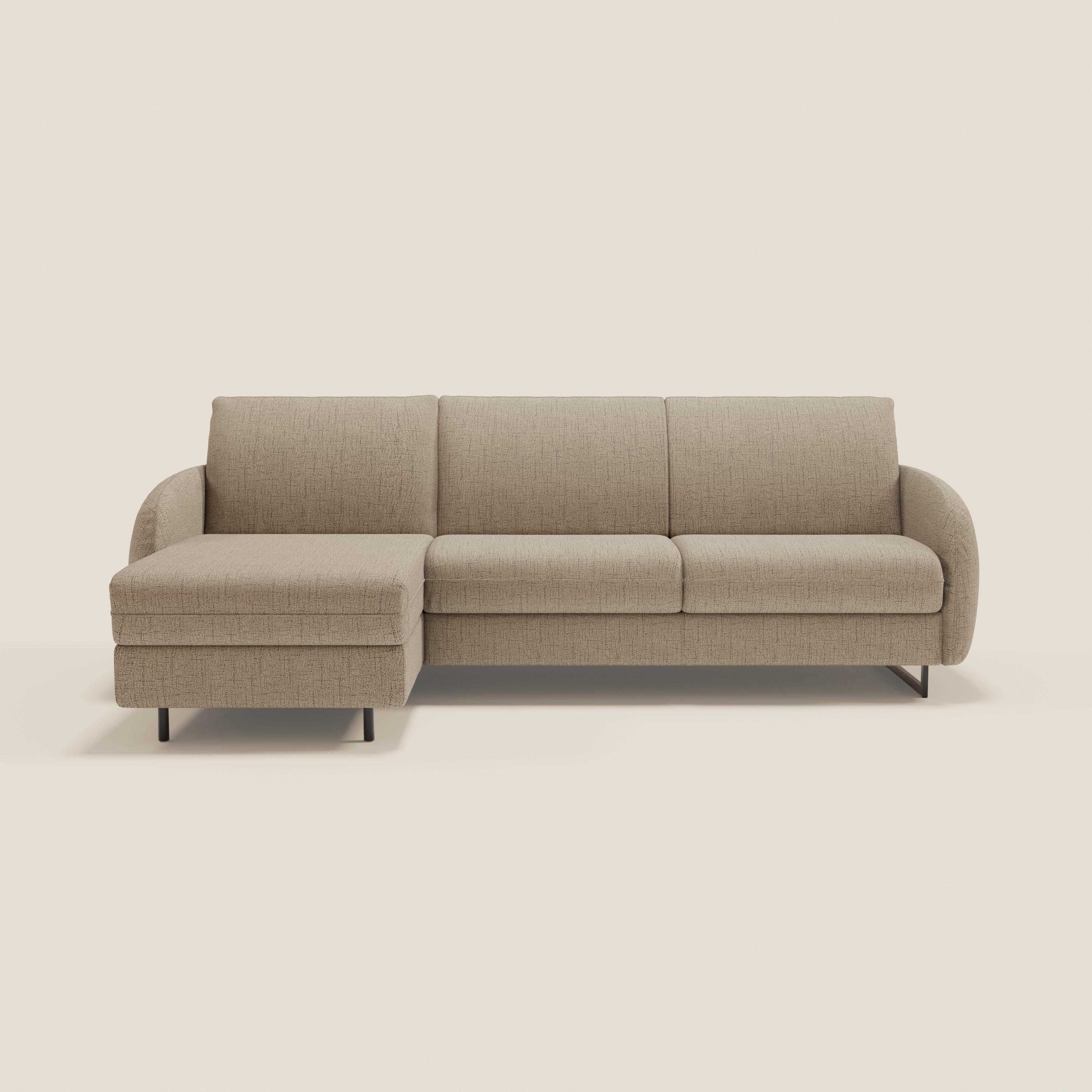 Ninfea Divano Letto Angolare con Penisola Contenitore e Materasso H18 cm - piedini in metallo e Tessuto impermeabile T03 - divitt.sbs