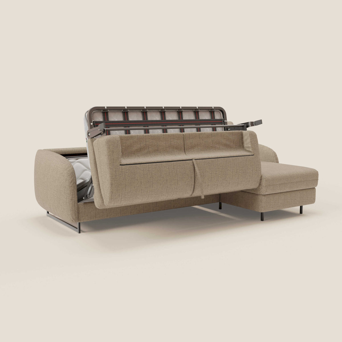 Ninfea Divano Letto Angolare con Penisola Contenitore e Materasso H18 cm - piedini in metallo e Tessuto impermeabile T03 - divitt.sbs