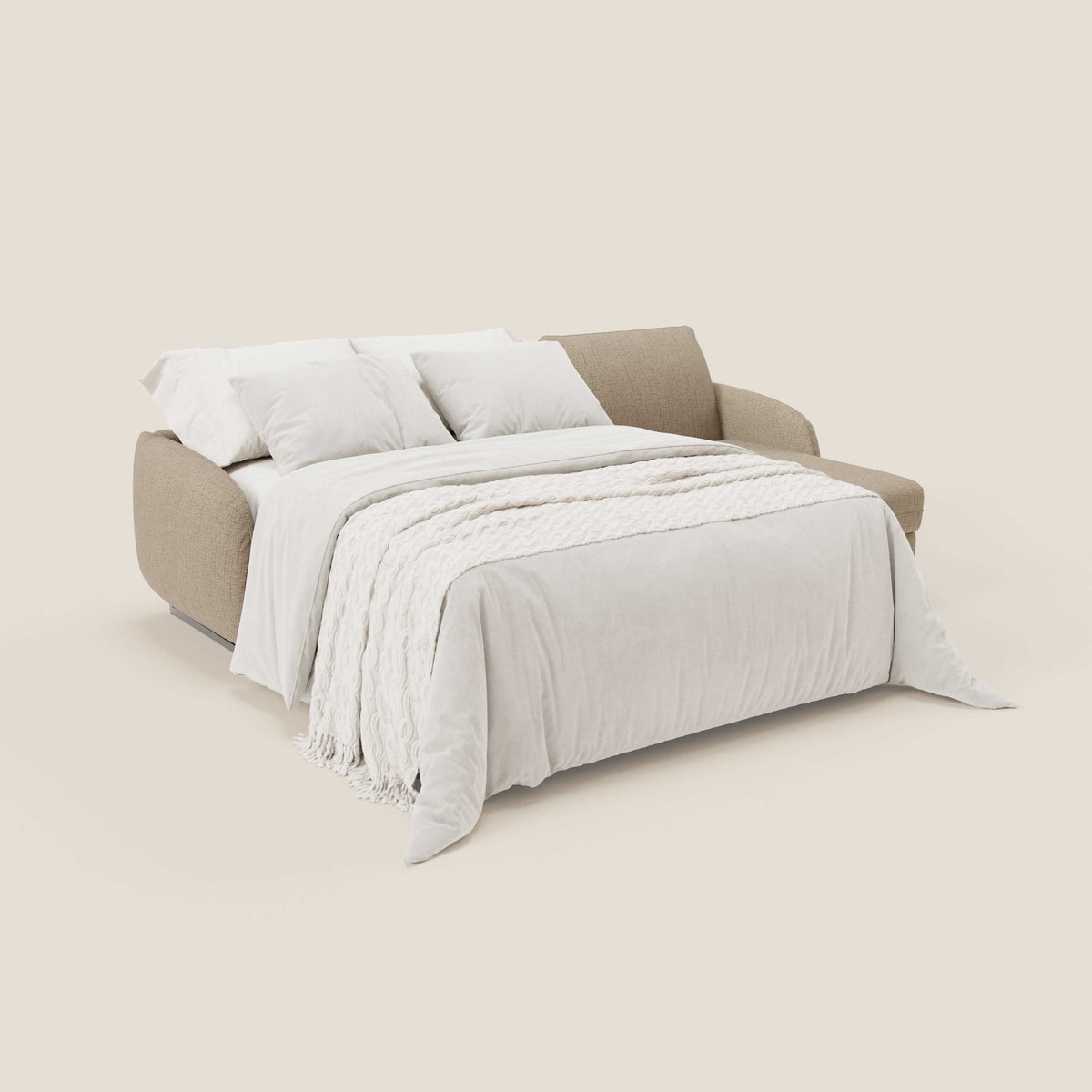 Ninfea Divano Letto Angolare con Penisola Contenitore e Materasso H18 cm - piedini in metallo e Tessuto impermeabile T03 - divitt.sbs