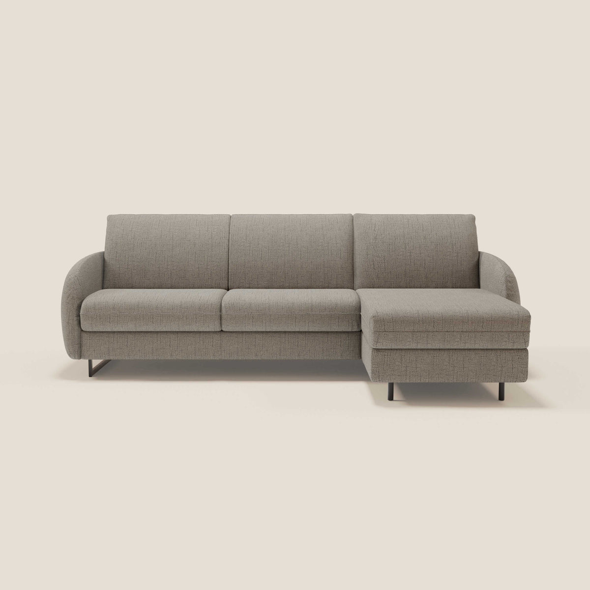Ninfea Divano Letto Angolare con Penisola Contenitore e Materasso H18 cm - piedini in metallo e Tessuto impermeabile T03 - divitt.sbs