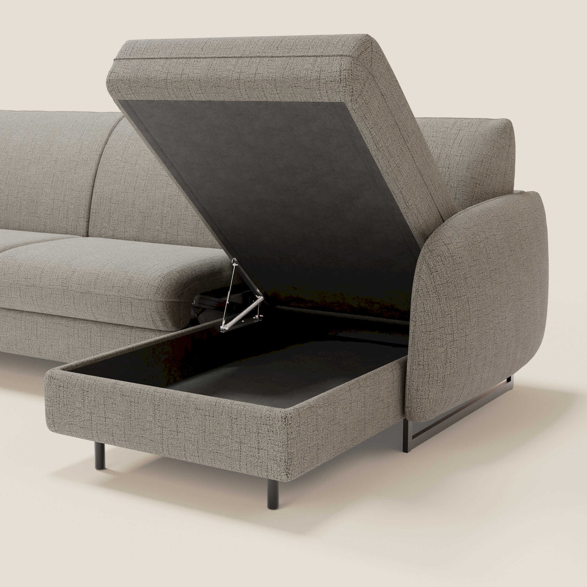 Ninfea Divano Letto Angolare con Penisola Contenitore e Materasso H18 cm - piedini in metallo e Tessuto impermeabile T03 - divitt.sbs