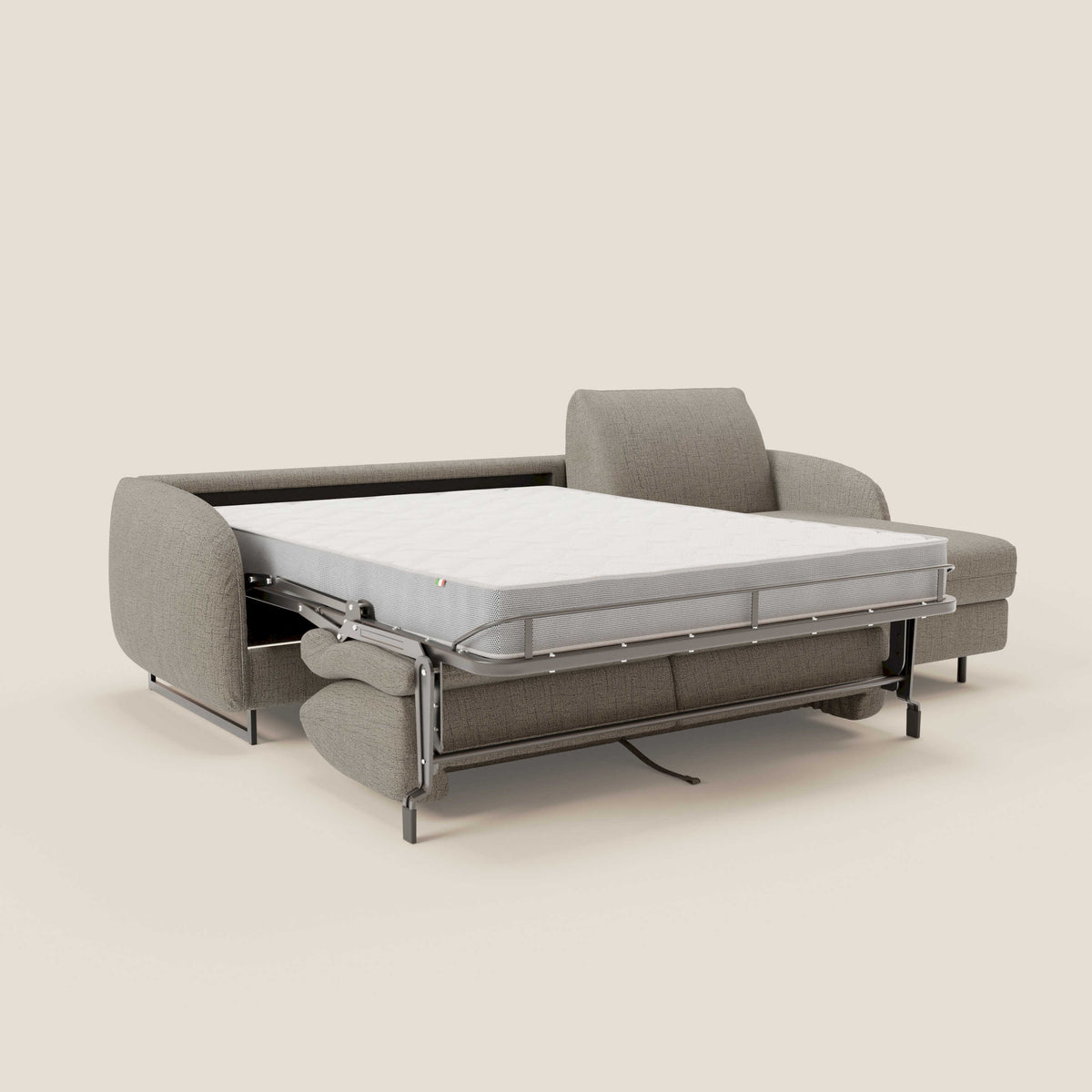 Ninfea Divano Letto Angolare con Penisola Contenitore e Materasso H18 cm - piedini in metallo e Tessuto impermeabile T03 - divitt.sbs