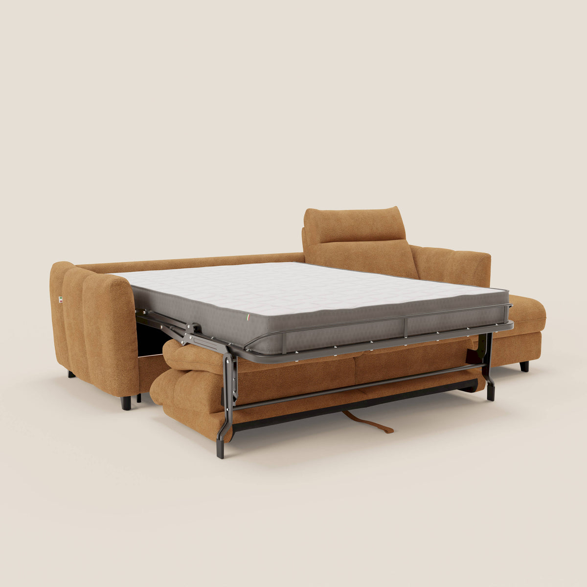 Peonia divano letto angolare con Penisola Contenitore - Materasso H18 cm in Bouclé Impermeabile T07 - divitt.sbs