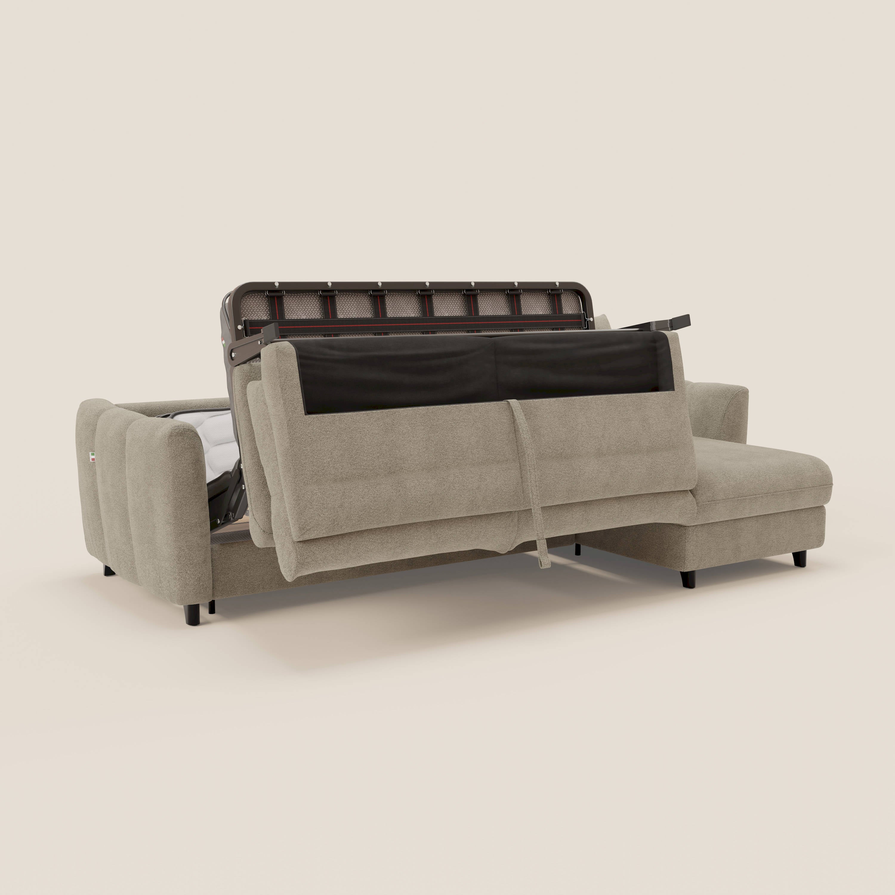 Peonia divano letto angolare con Penisola Contenitore - Materasso H18 cm in Bouclé Impermeabile T07 - divitt.sbs