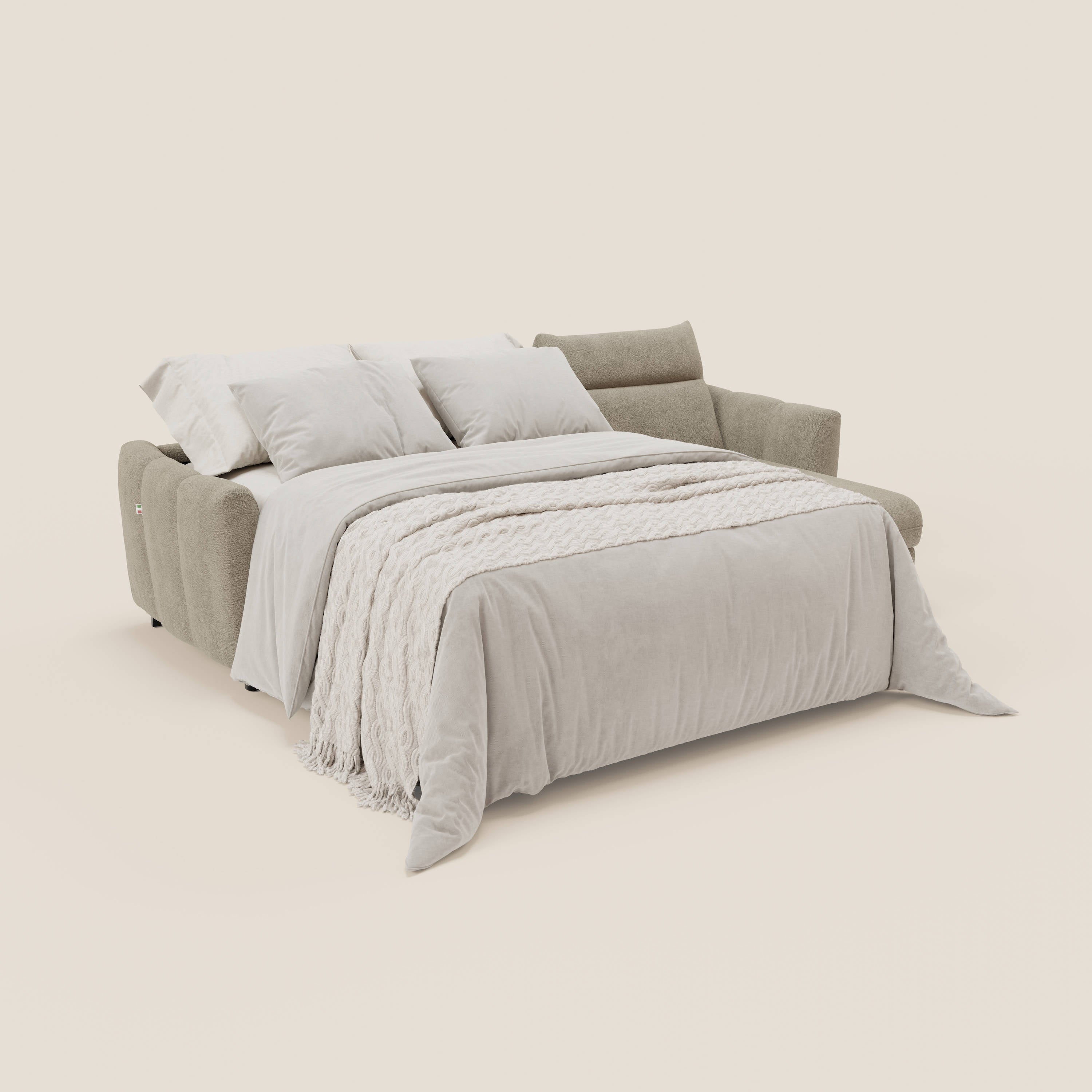 Peonia divano letto angolare con Penisola Contenitore - Materasso H18 cm in Bouclé Impermeabile T07 - divitt.sbs