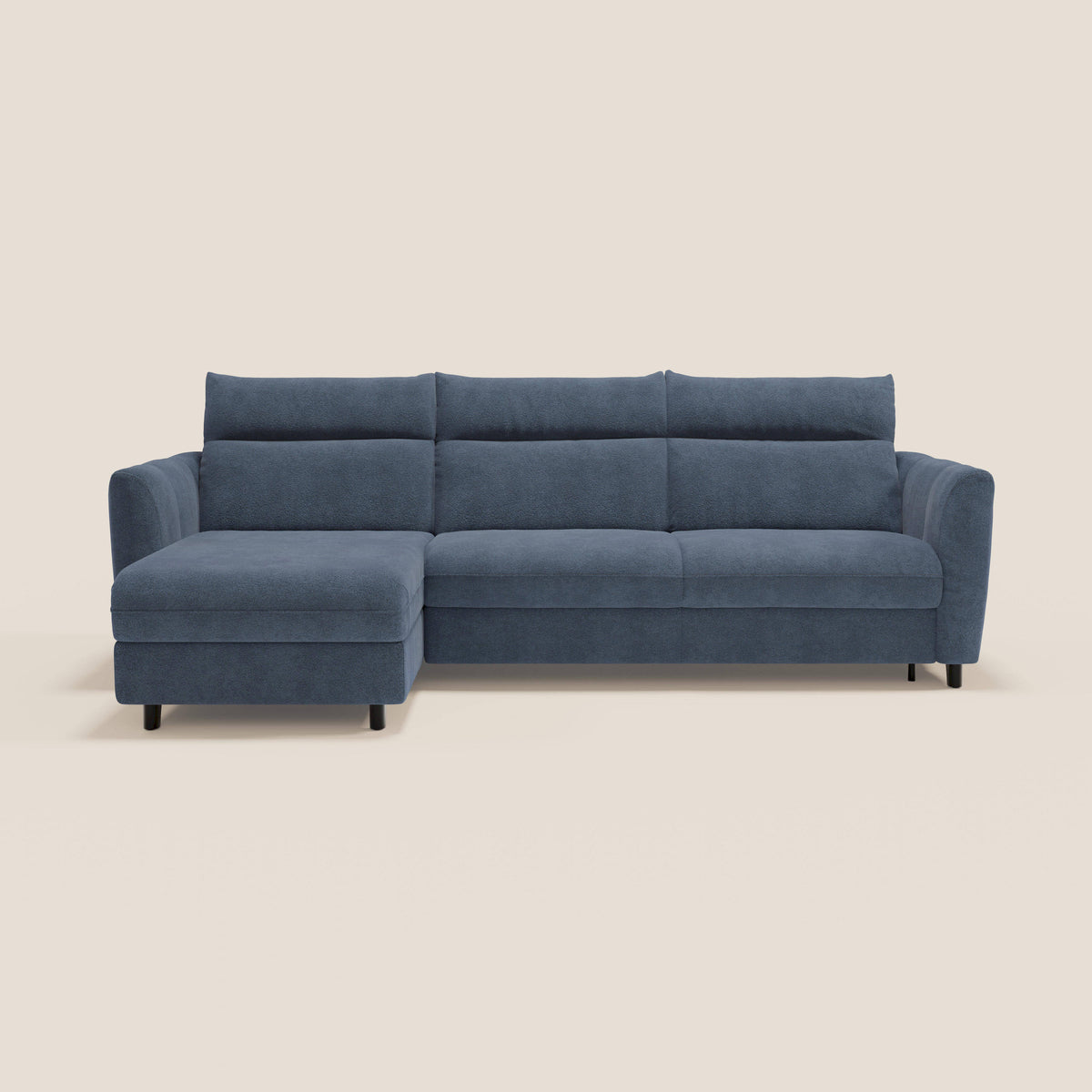 Peonia divano letto angolare con Penisola Contenitore - Materasso H18 cm in Bouclé Impermeabile T07 - divitt.sbs