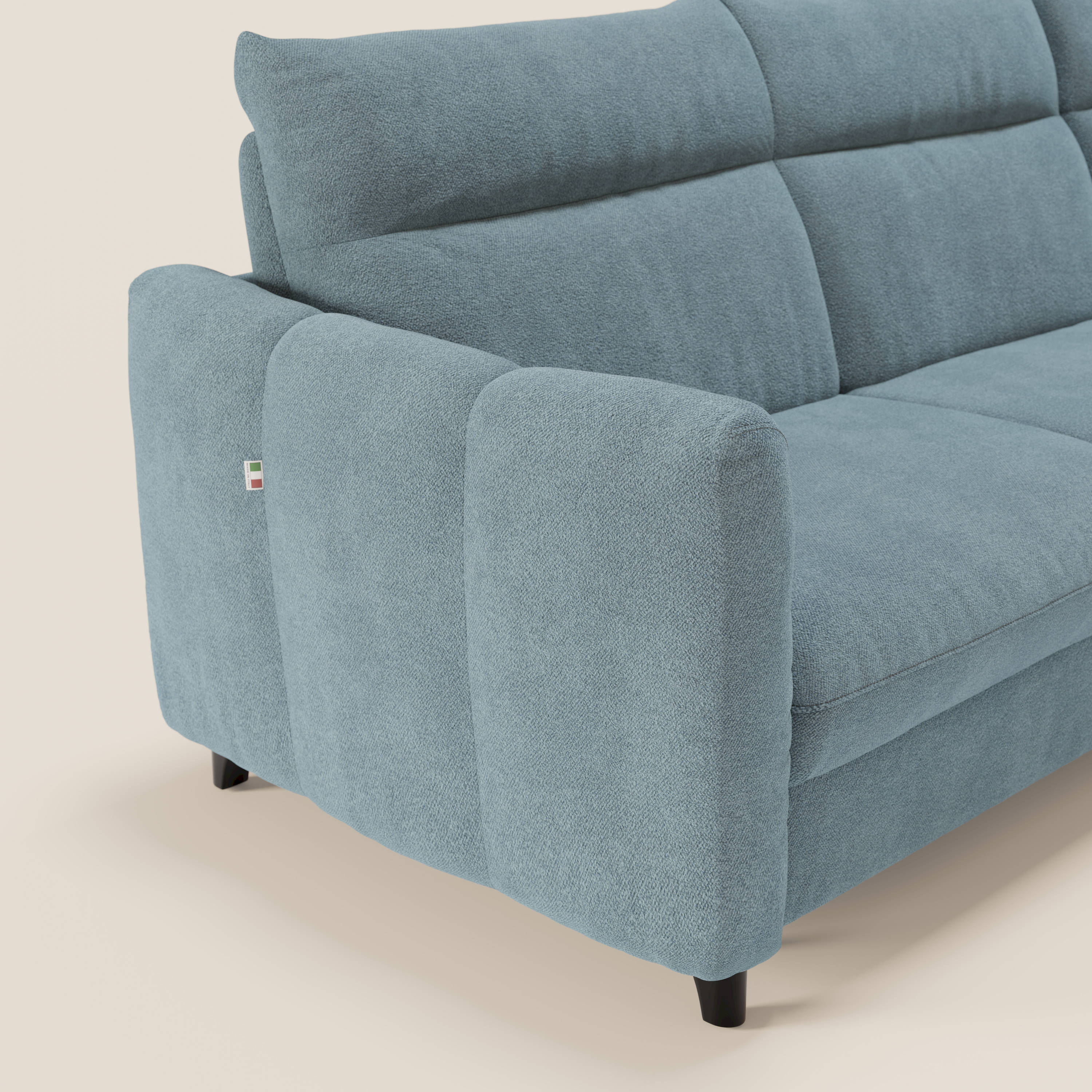 Peonia divano letto angolare con Penisola Contenitore - Materasso H18 cm in Bouclé Impermeabile T07 - divitt.sbs