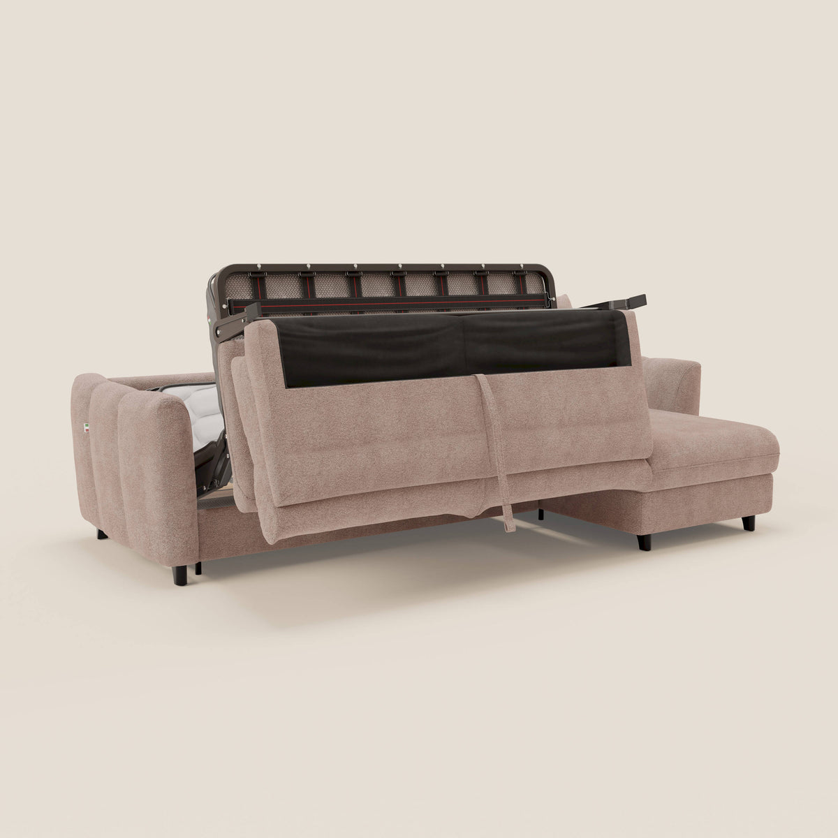Peonia divano letto angolare con Penisola Contenitore - Materasso H18 cm in Bouclé Impermeabile T07 - divitt.sbs