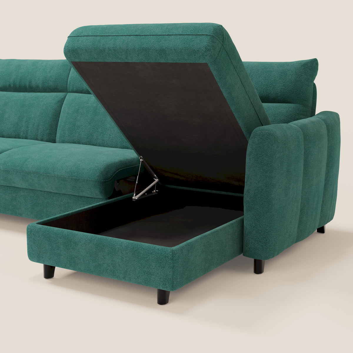 Peonia divano letto angolare con Penisola Contenitore - Materasso H18 cm in Bouclé Impermeabile T07 - divitt.sbs