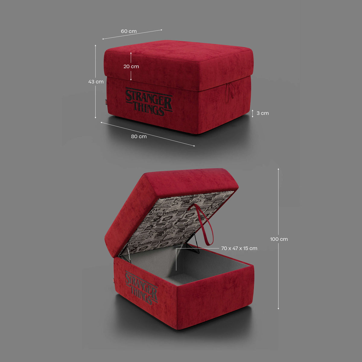 Sun pouf Contenitore Stranger Things Edition - 60x80 cm in tessuto smacchiabile by netflix rosso - divitt.sbs