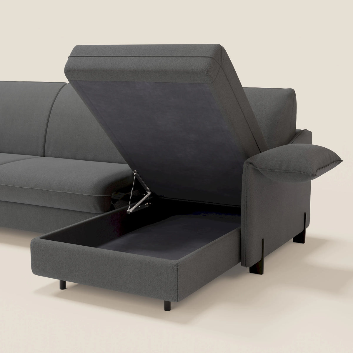 Primula divano letto angolare con materasso H18 cm - penisola contenitore in tessuto smacchiabile T05 - divitt.sbs