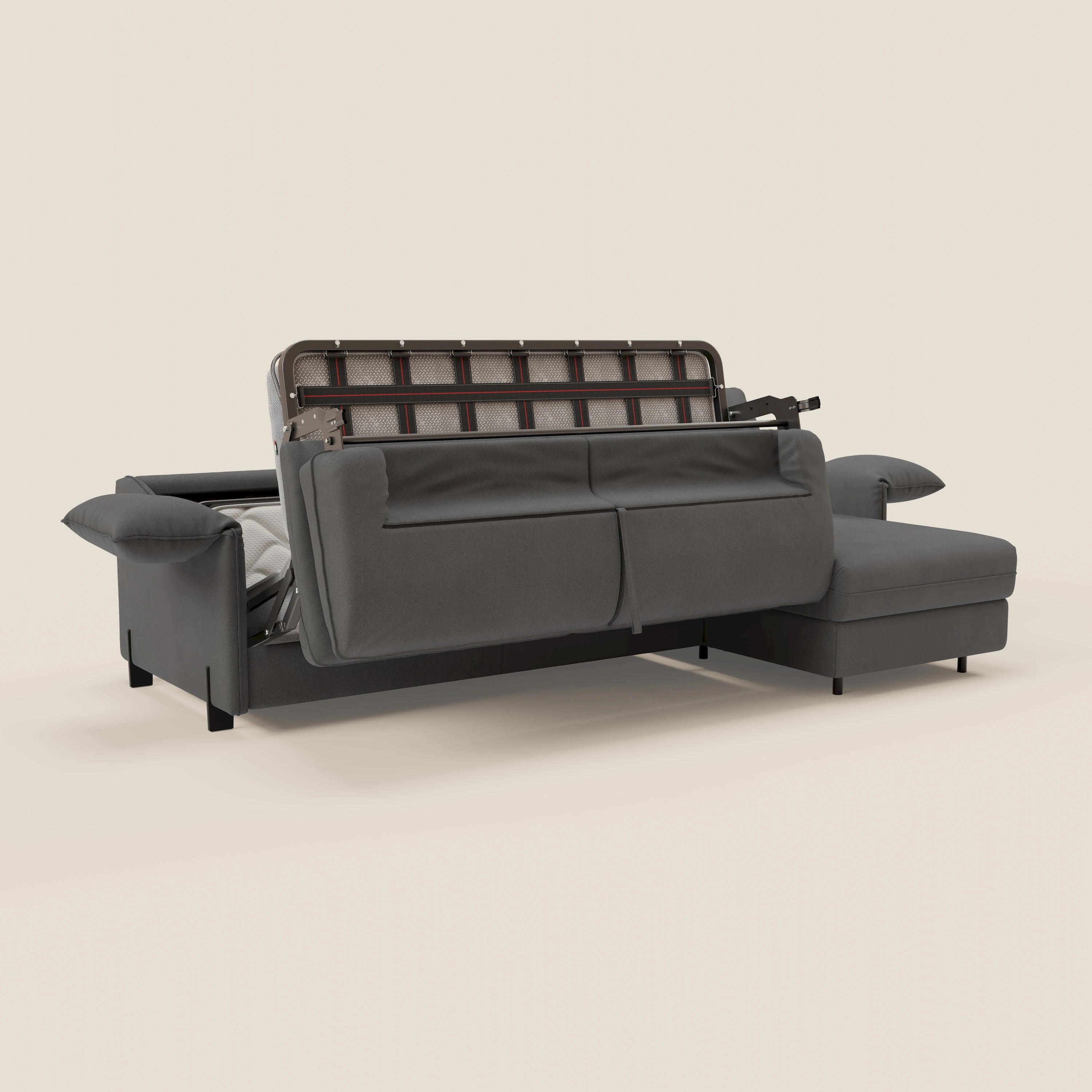 Primula divano letto angolare con materasso H18 cm - penisola contenitore in tessuto smacchiabile T05 - divitt.sbs