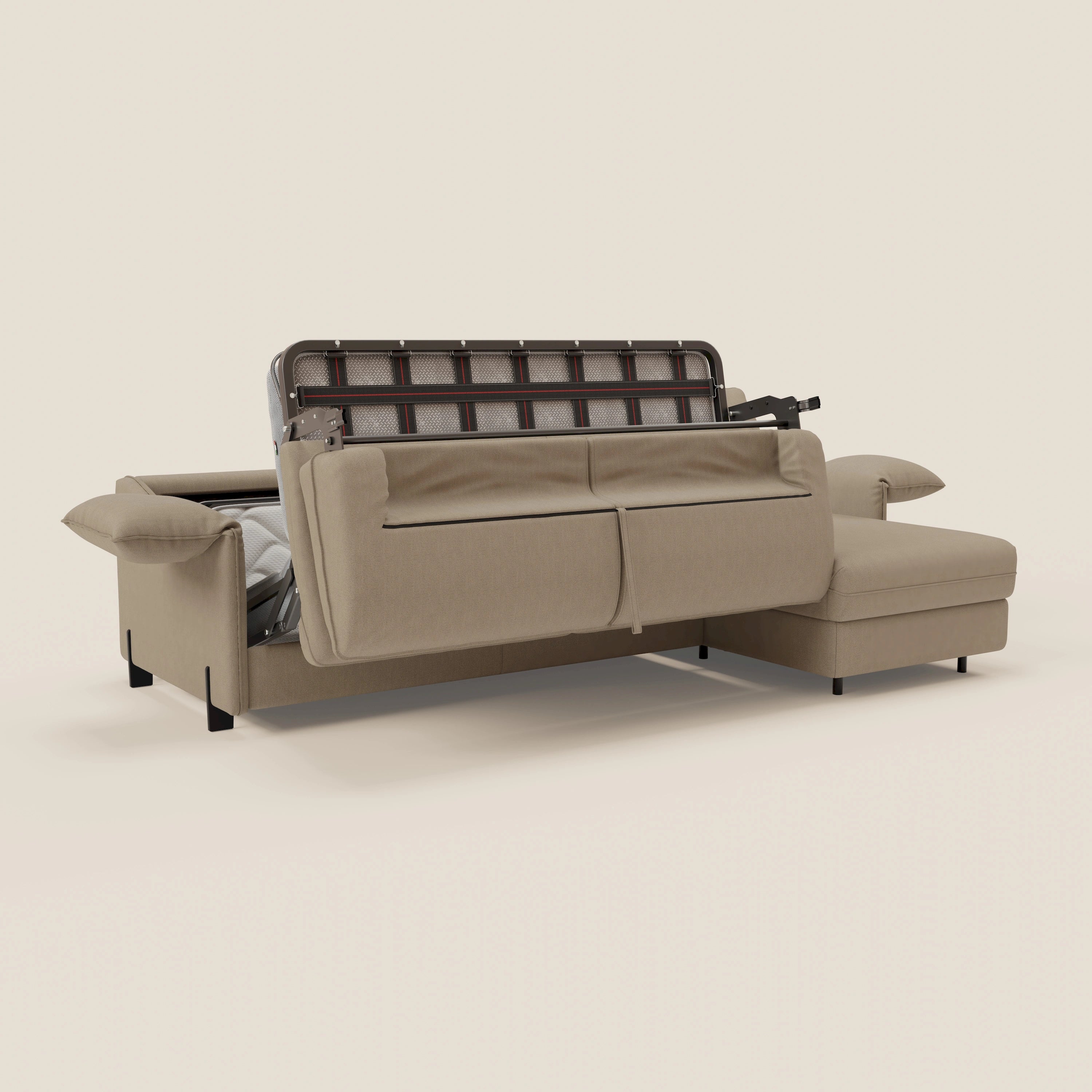 Primula divano letto angolare con materasso H18 cm - penisola contenitore in tessuto smacchiabile T05 - divitt.sbs