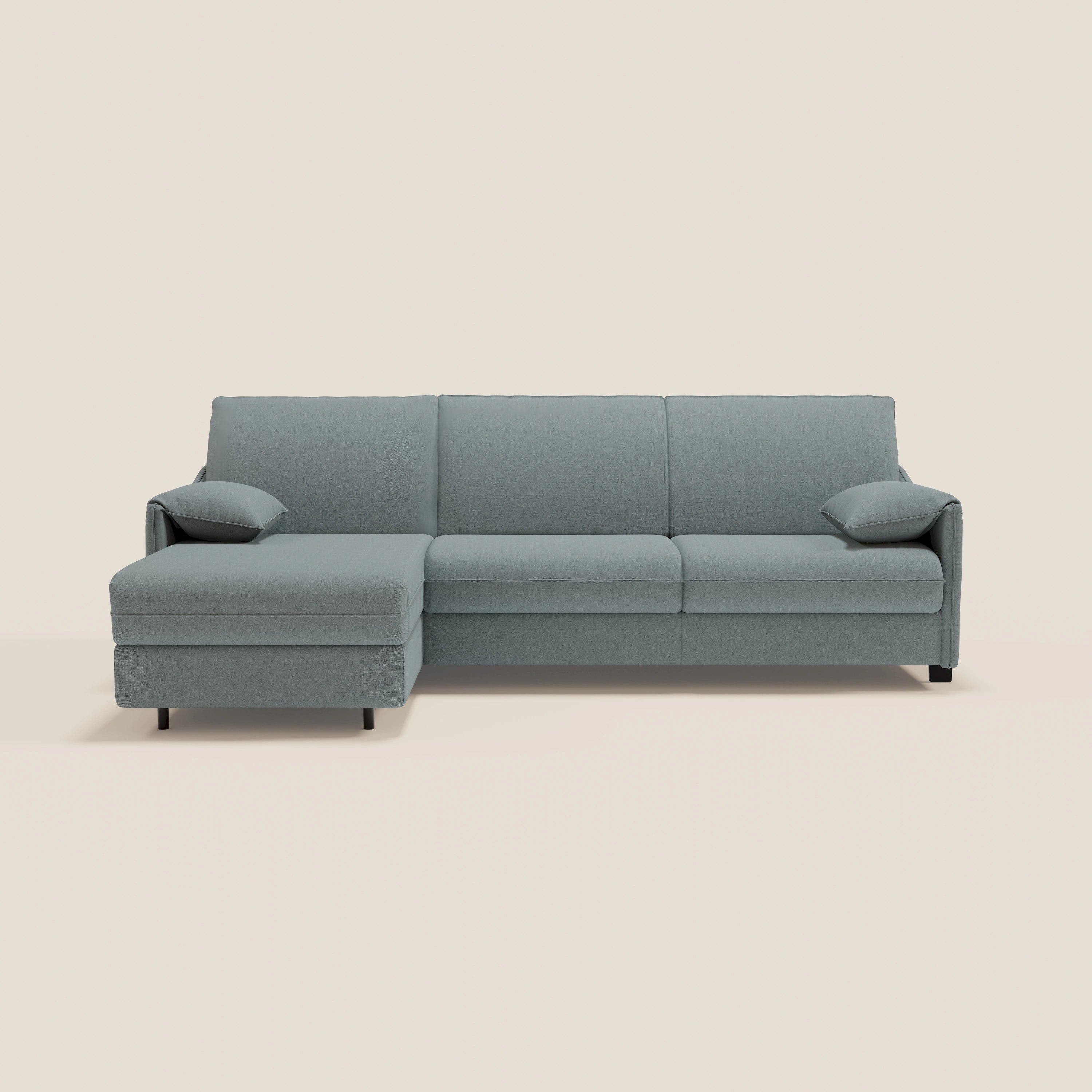 Primula divano letto angolare con materasso H18 cm - penisola contenitore in tessuto smacchiabile T05 - divitt.sbs