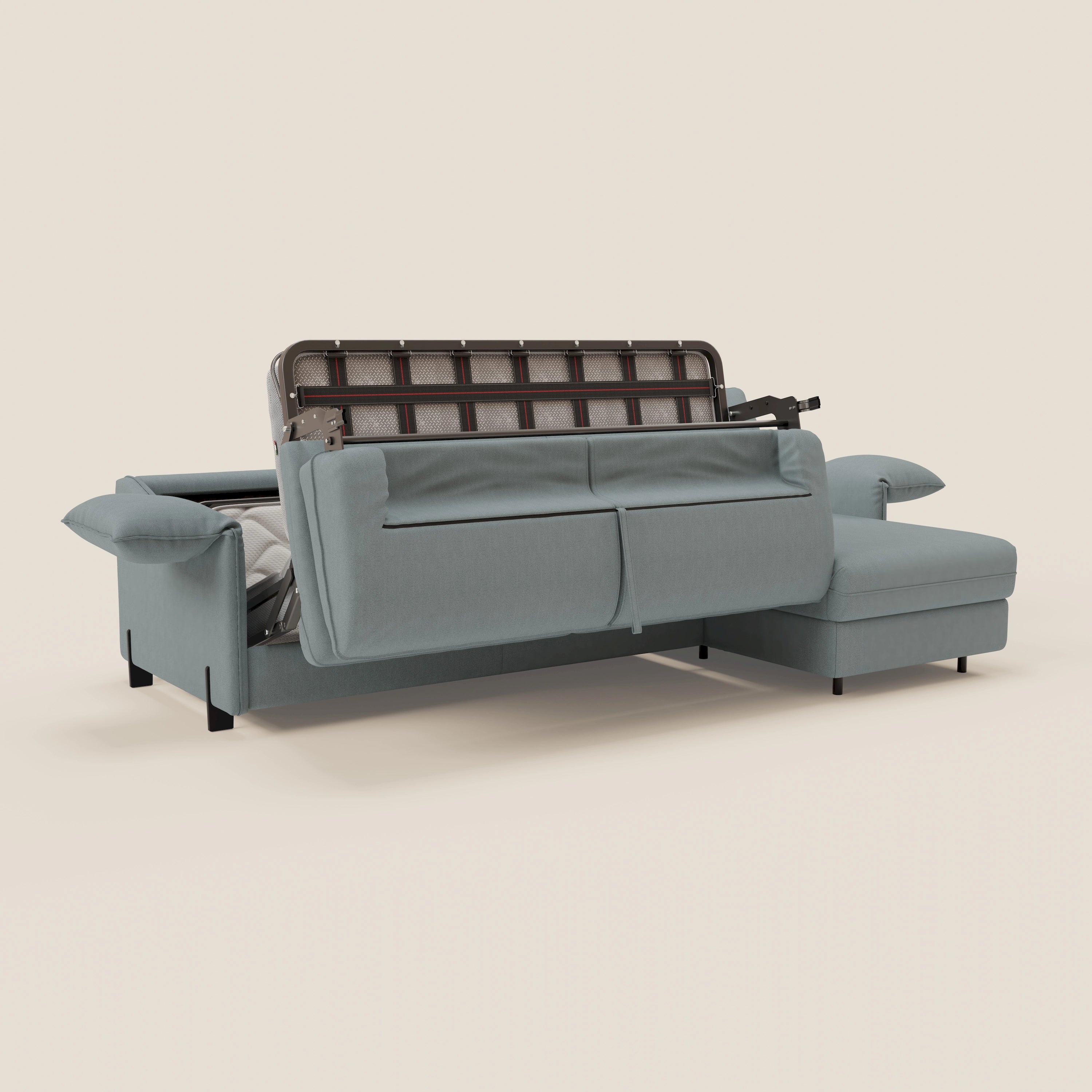 Primula divano letto angolare con materasso H18 cm - penisola contenitore in tessuto smacchiabile T05 - divitt.sbs