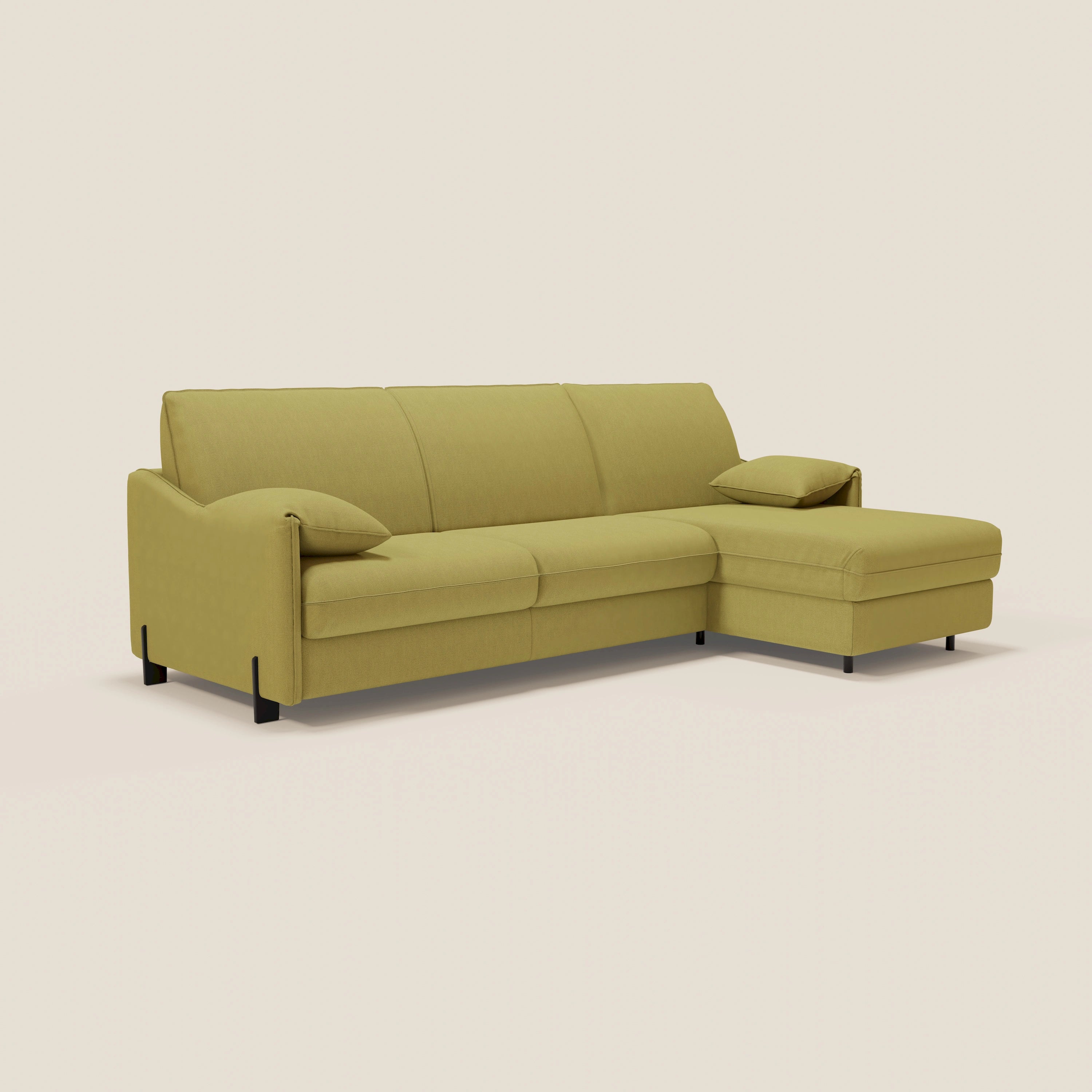 Primula divano letto angolare con materasso H18 cm - penisola contenitore in tessuto smacchiabile T05 - divitt.sbs