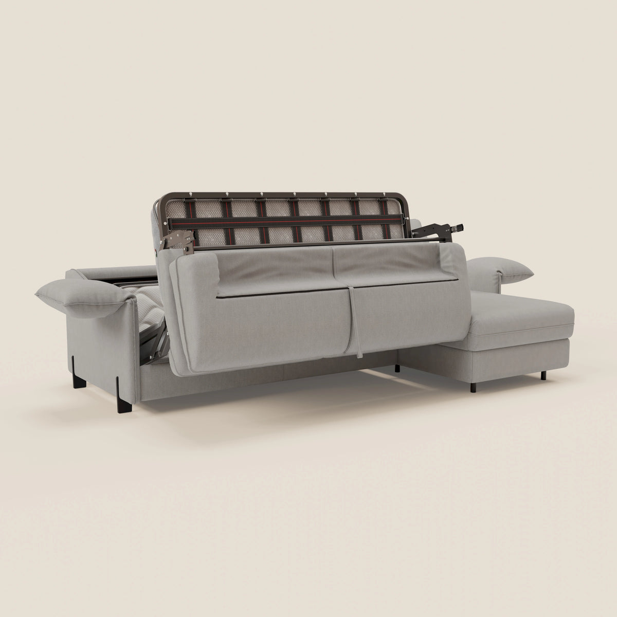 Primula divano letto angolare con materasso H18 cm - penisola contenitore in tessuto smacchiabile T05 - divitt.sbs
