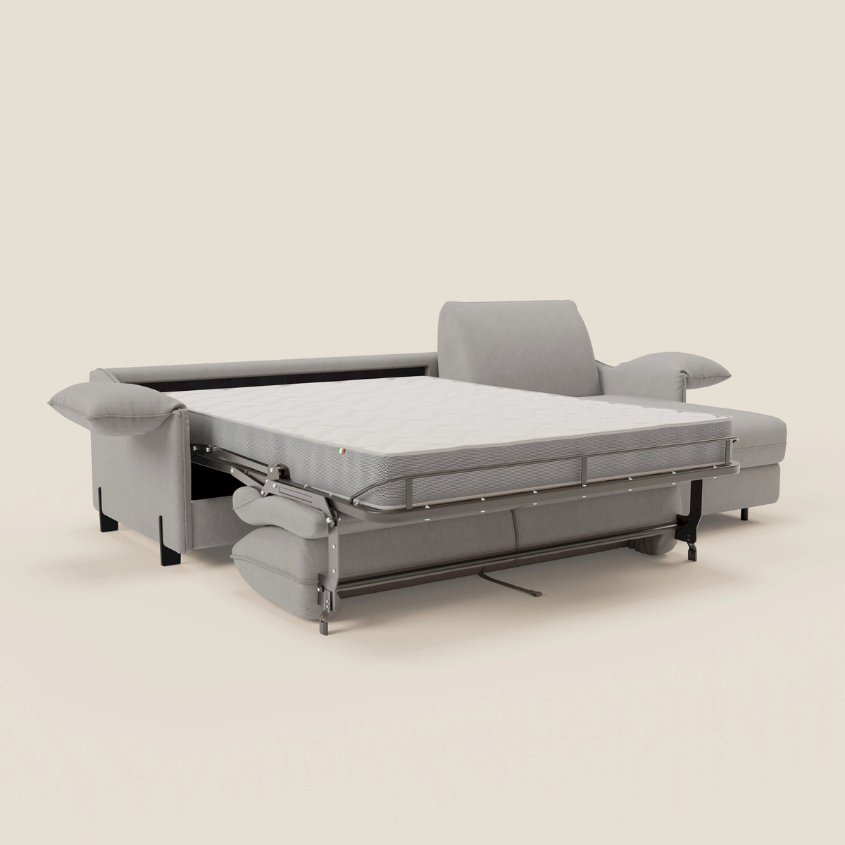 Primula divano letto angolare con materasso H18 cm - penisola contenitore in tessuto smacchiabile T05 - divitt.sbs
