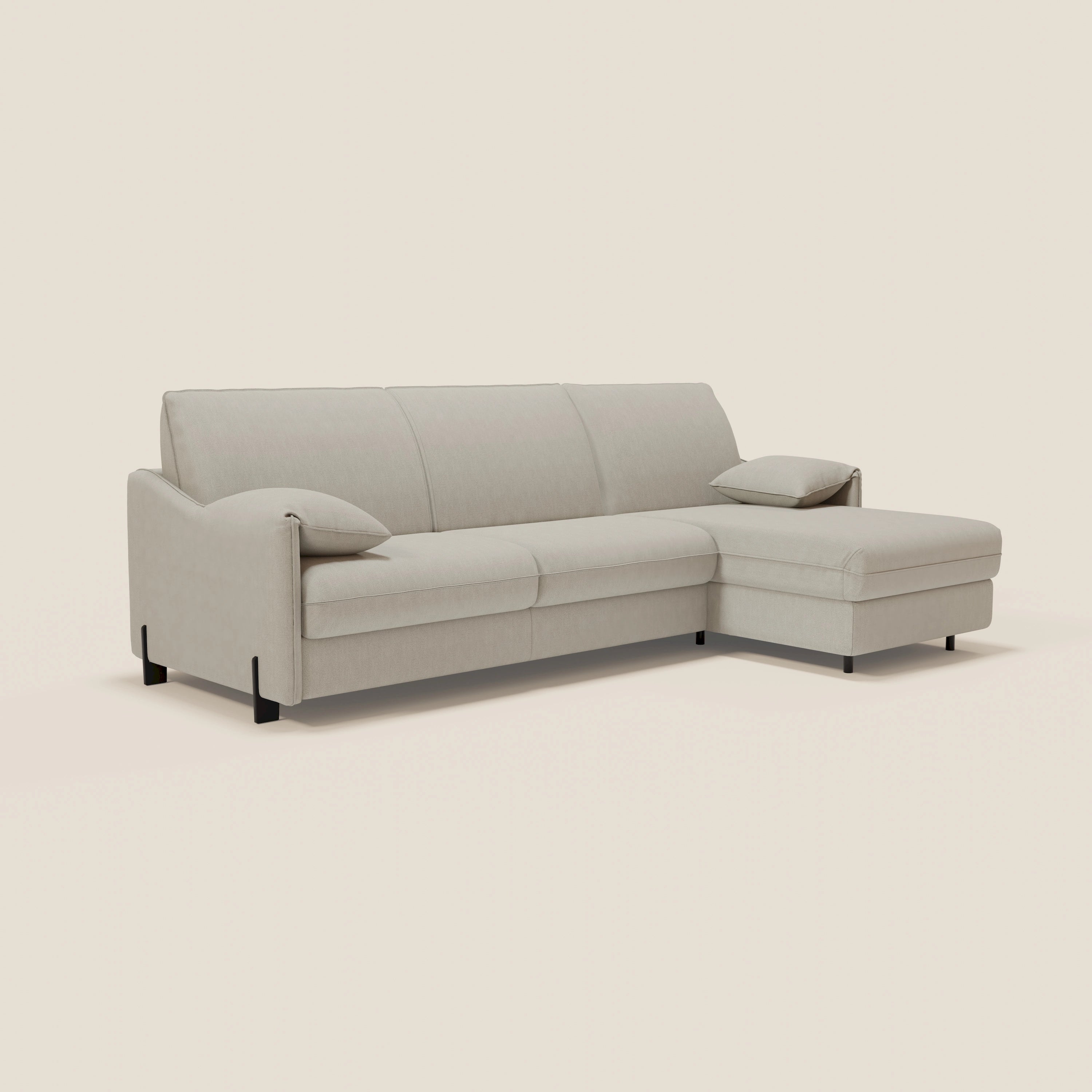 Primula divano letto angolare con materasso H18 cm - penisola contenitore in tessuto smacchiabile T05 - divitt.sbs