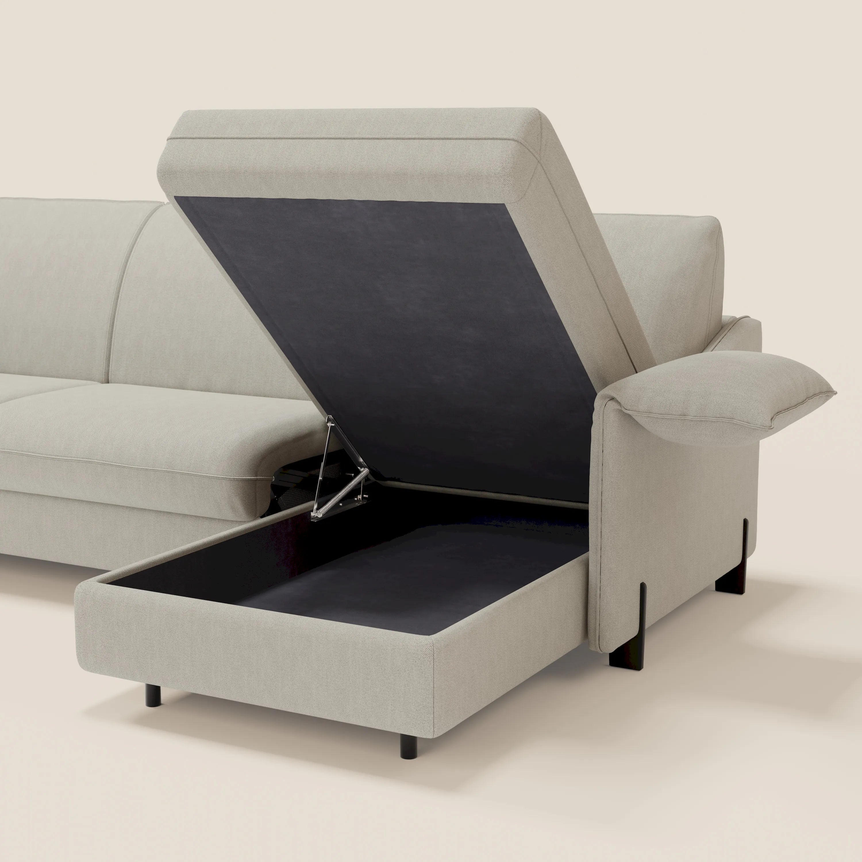 Primula divano letto angolare con materasso H18 cm - penisola contenitore in tessuto smacchiabile T05 - divitt.sbs