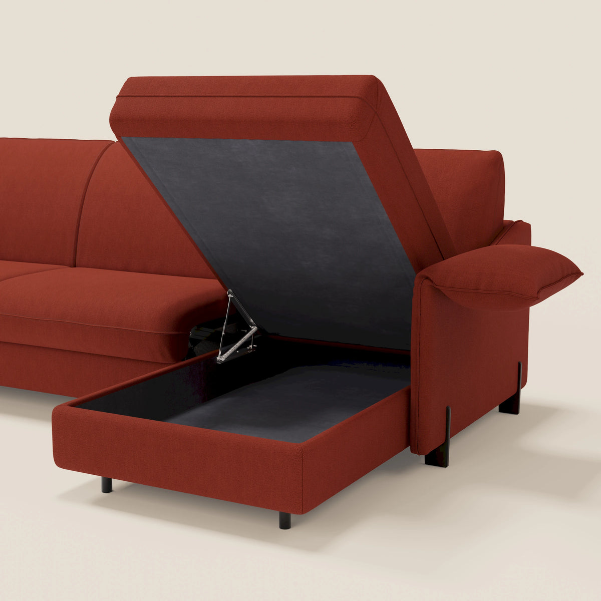 Primula divano letto angolare con materasso H18 cm - penisola contenitore in tessuto smacchiabile T05 - divitt.sbs