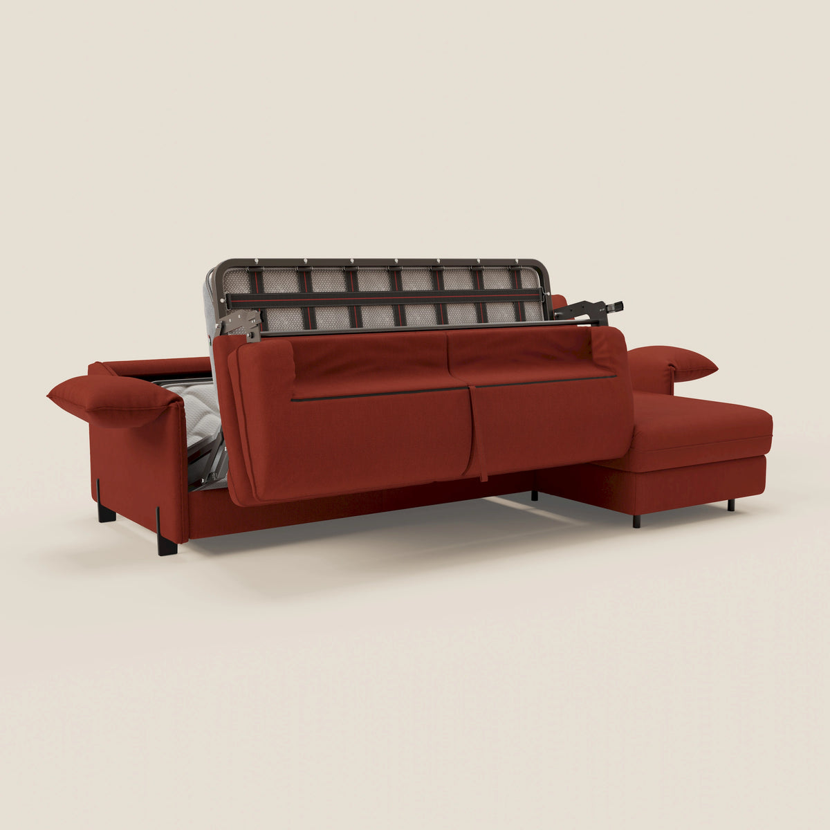 Primula divano letto angolare con materasso H18 cm - penisola contenitore in tessuto smacchiabile T05 - divitt.sbs