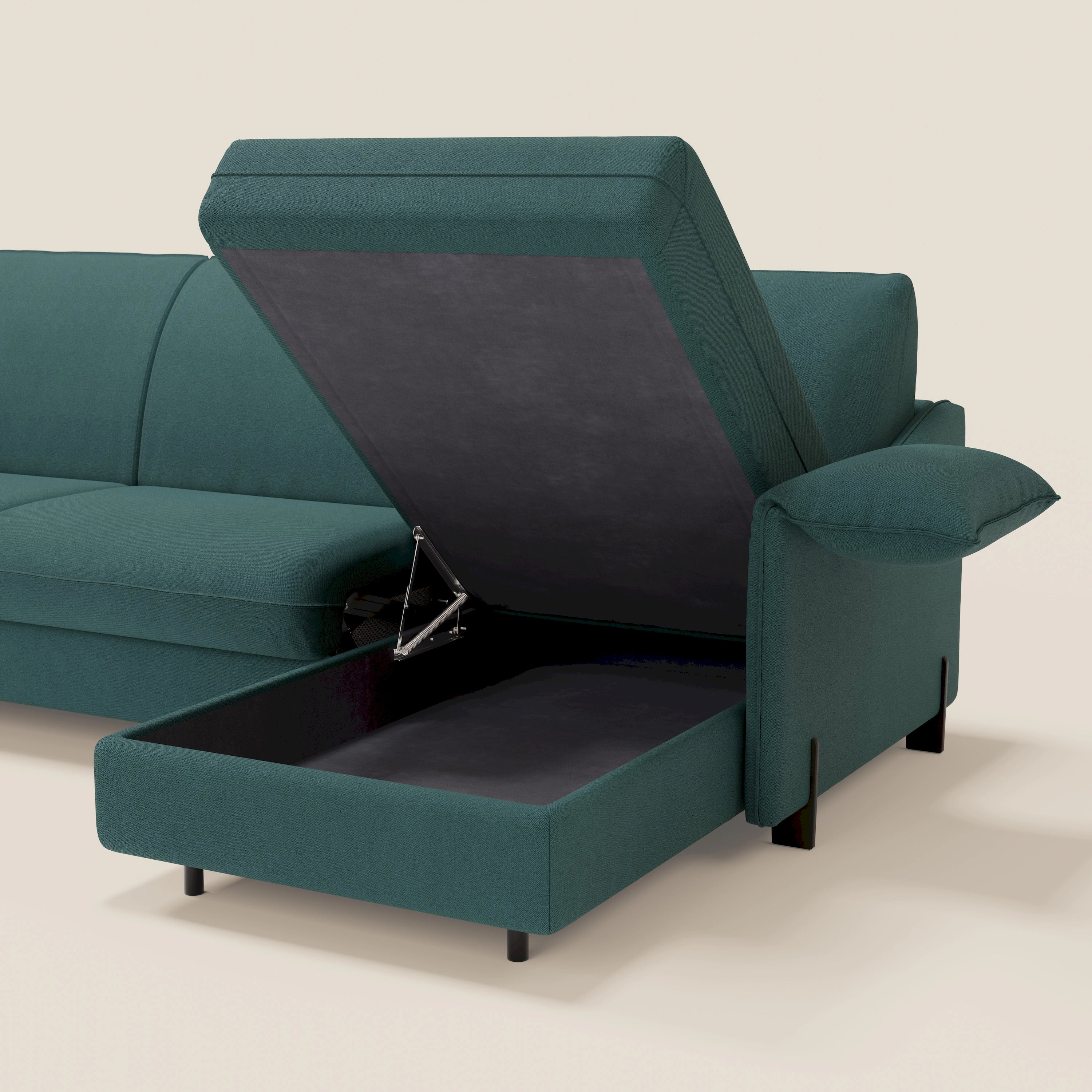 Primula divano letto angolare con materasso H18 cm - penisola contenitore in tessuto smacchiabile T05 - divitt.sbs