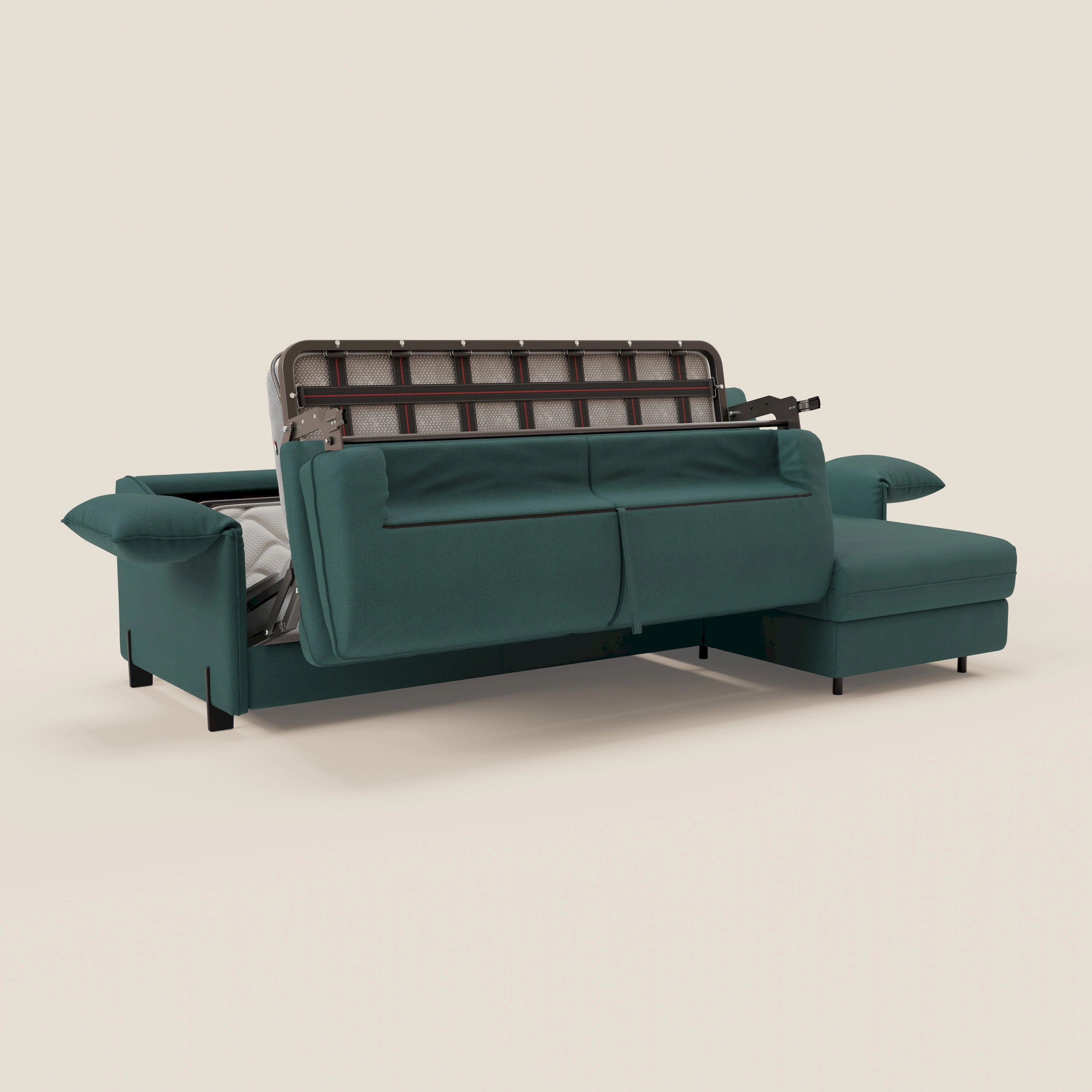 Primula divano letto angolare con materasso H18 cm - penisola contenitore in tessuto smacchiabile T05 - divitt.sbs