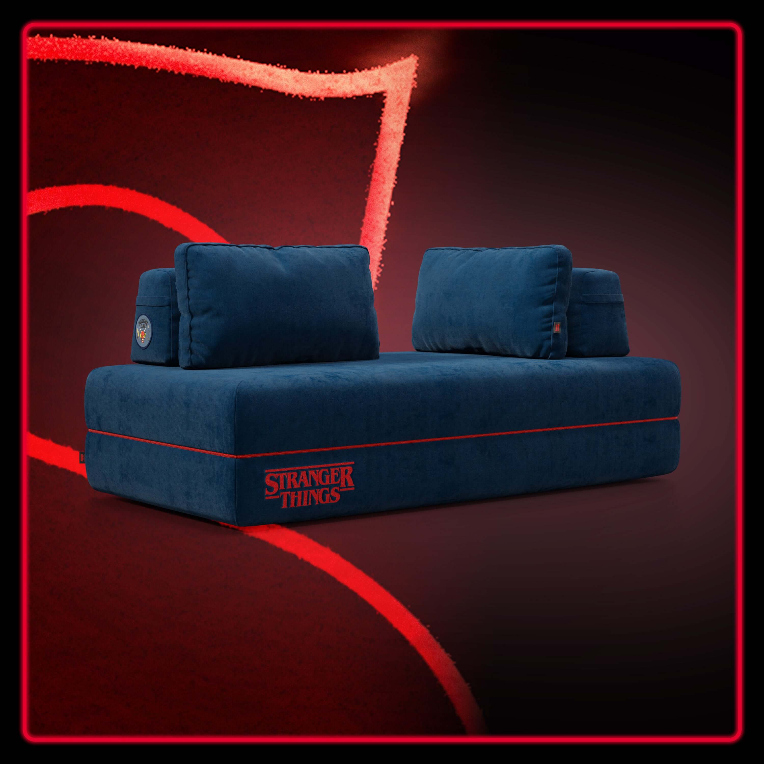 Rift divano letto matrimoniale STRANGER THINGS Edition 2 posti e 3 posti con schienali mobili - materasso alto 22 cm e memory foam in tessuto smacchiabile Blu - divitt.sbs