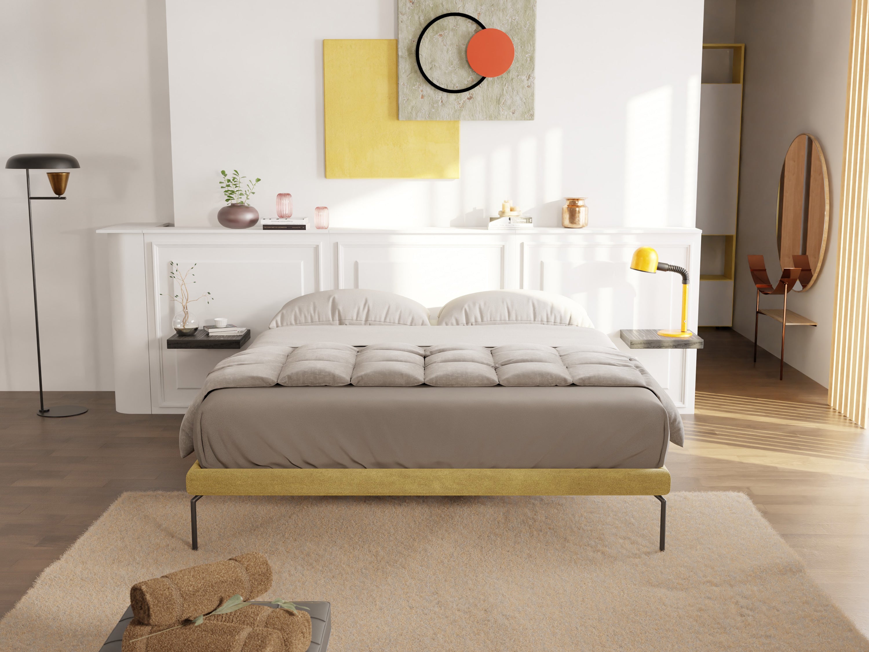 Ring sommier sfoderabile con piedi alti 24 cm in tessuto impermeabile T14 giallo - divitt.sbs