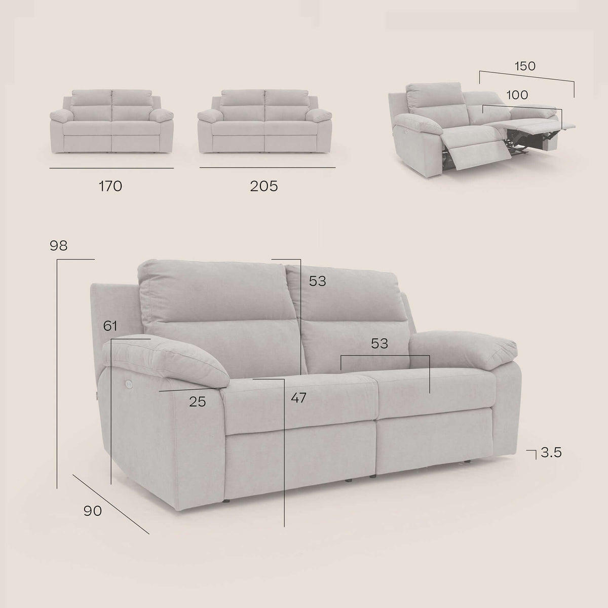 Romeo Divano relax con recliner elettrico in morbido tessuto impermeabile T02 giallo - divitt.sbs