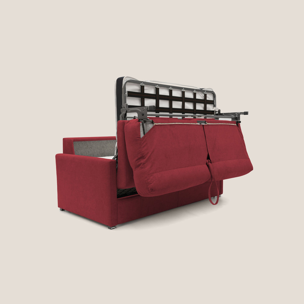 Margot Divano letto matrimoniale con schienale morbido alto in tessuto T02 rosso - divitt.sbs