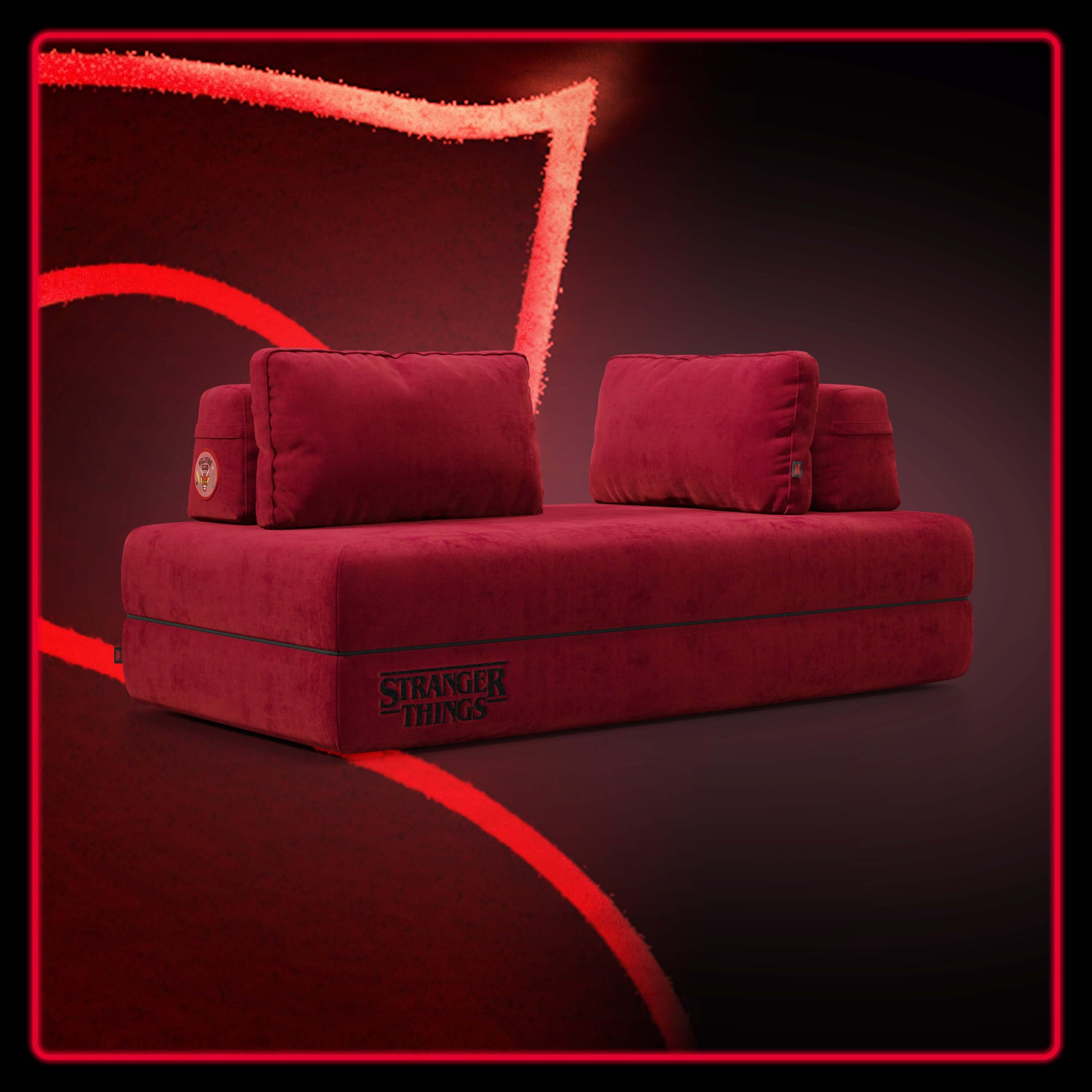 Rift divano letto matrimoniale STRANGER THINGS Edition 2 posti e 3 posti con schienali mobili - materasso alto 22 cm e memory foam in tessuto smacchiabile Rosso - divitt.sbs
