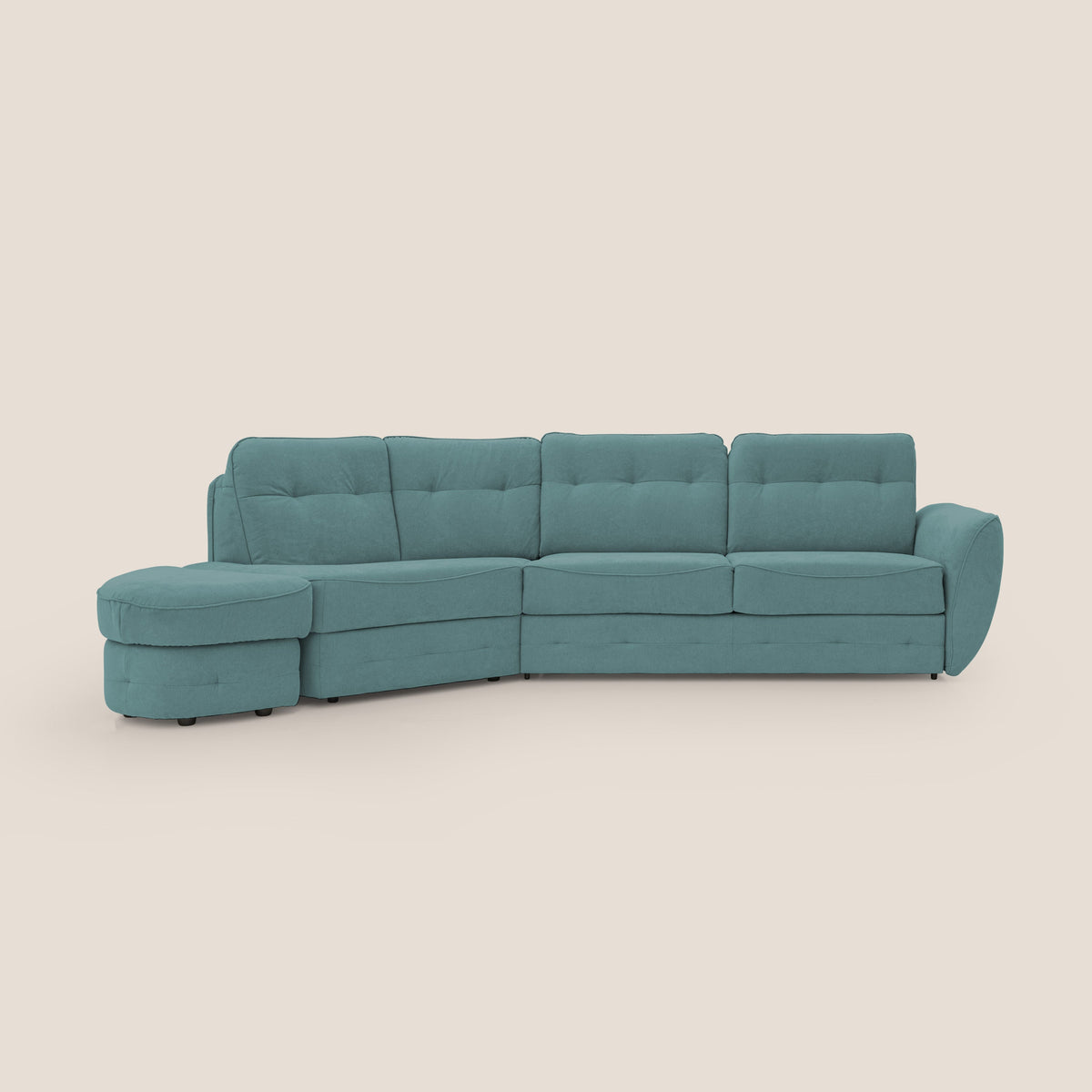 Zeus divano letto angolare con materasso H18 cm pouf mobile in tessuto impermeabile T02 petrolio - divitt.sbs