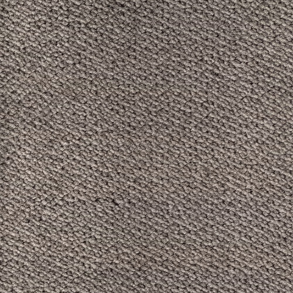 Un primo piano del tessuto Personalizzazione nella versione T30 GIOIELLO, caratterizzato da un pelo ad anello fitto e ben intrecciato, in un colore grigio-taupe uniforme e tenue.