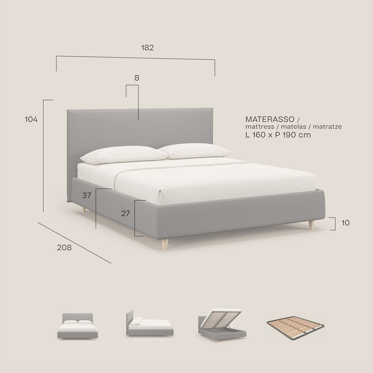 Teresa letto contenitore e sfoderabile in tessuto misto cotone impermeabile T13 giallo - divitt.sbs