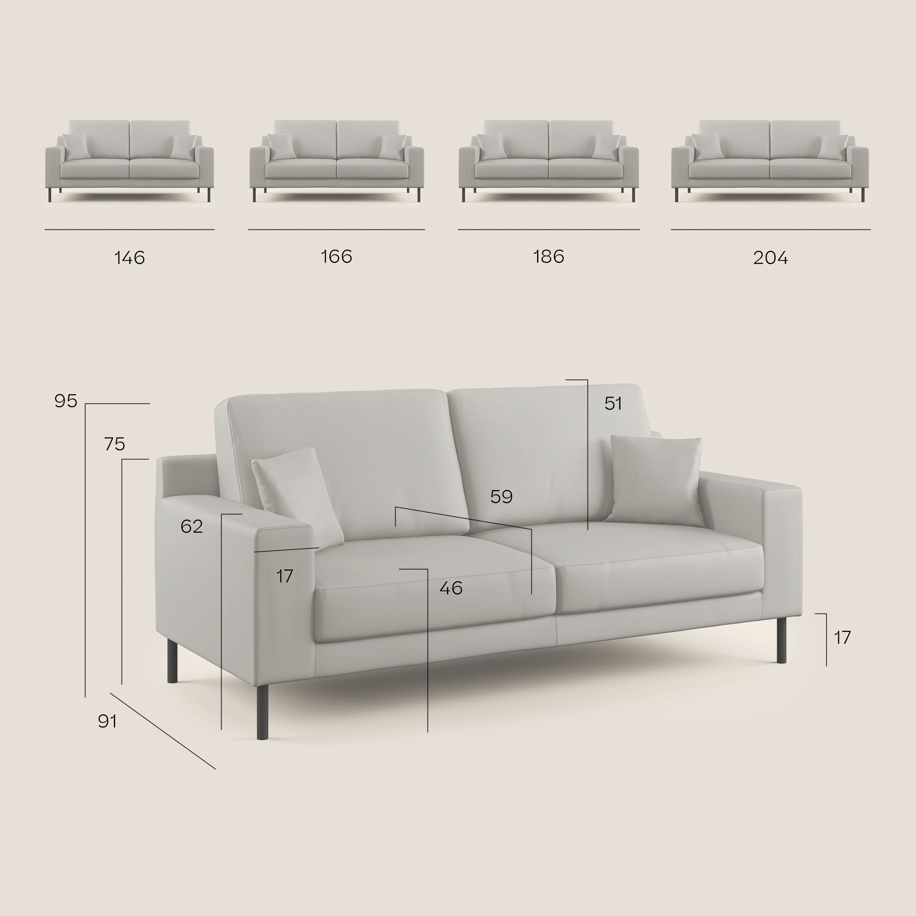 Uranio divano moderno lineare in Ecopelle impermeabile T04 beige - divitt.sbs