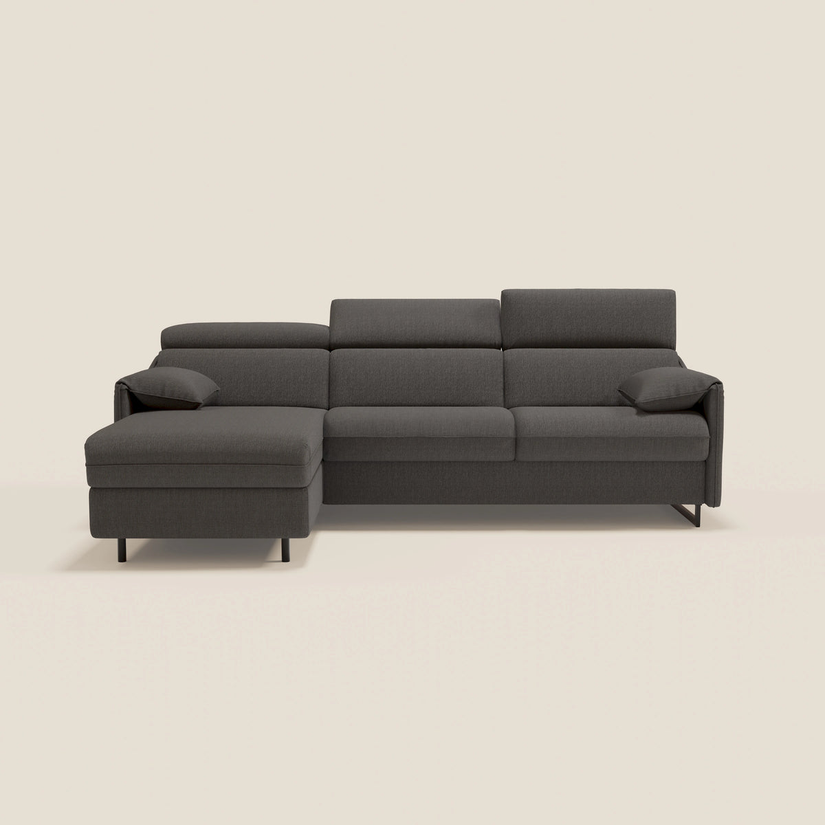 Violetta Divano Letto Angolare con Penisola contenitore, Poggiatesta e Materasso Alto H18 in tessuto impermeabile T13 - divitt.sbs