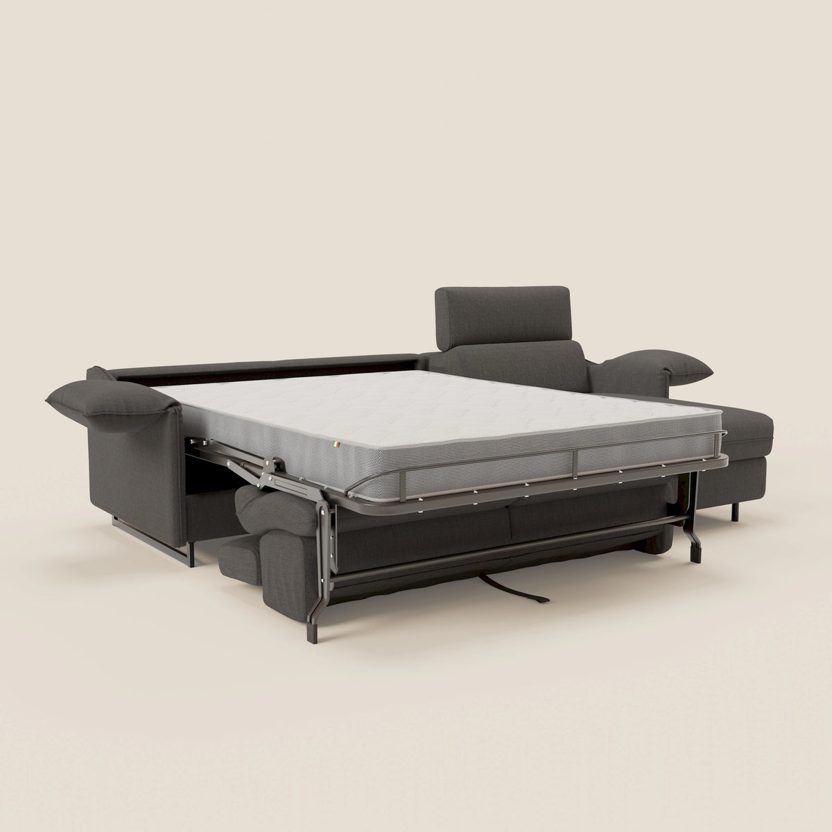 Violetta Divano Letto Angolare con Penisola contenitore, Poggiatesta e Materasso Alto H18 in tessuto impermeabile T13 - divitt.sbs